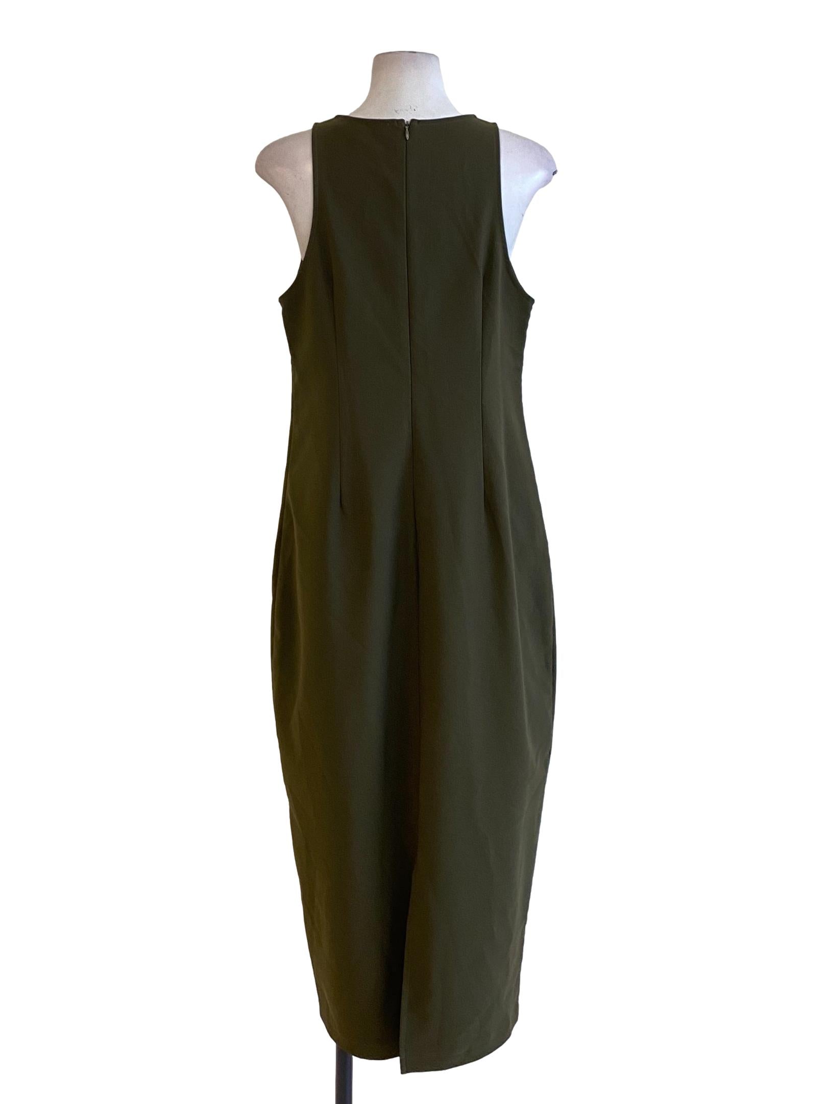 Moss Green Round Neck Sleeveless Sheath Dress