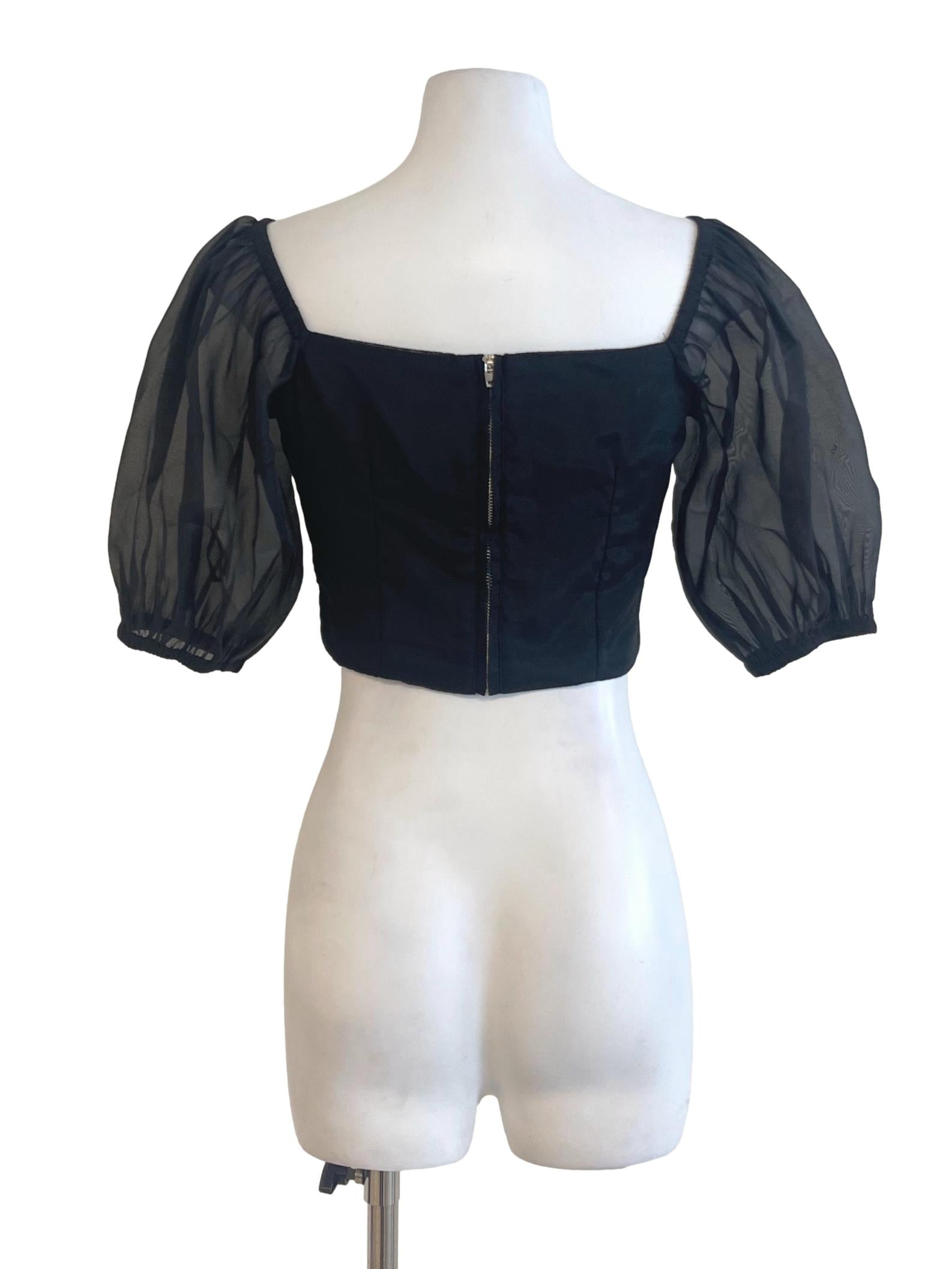Black Sweetheart Neck Sheer Sleeve Top