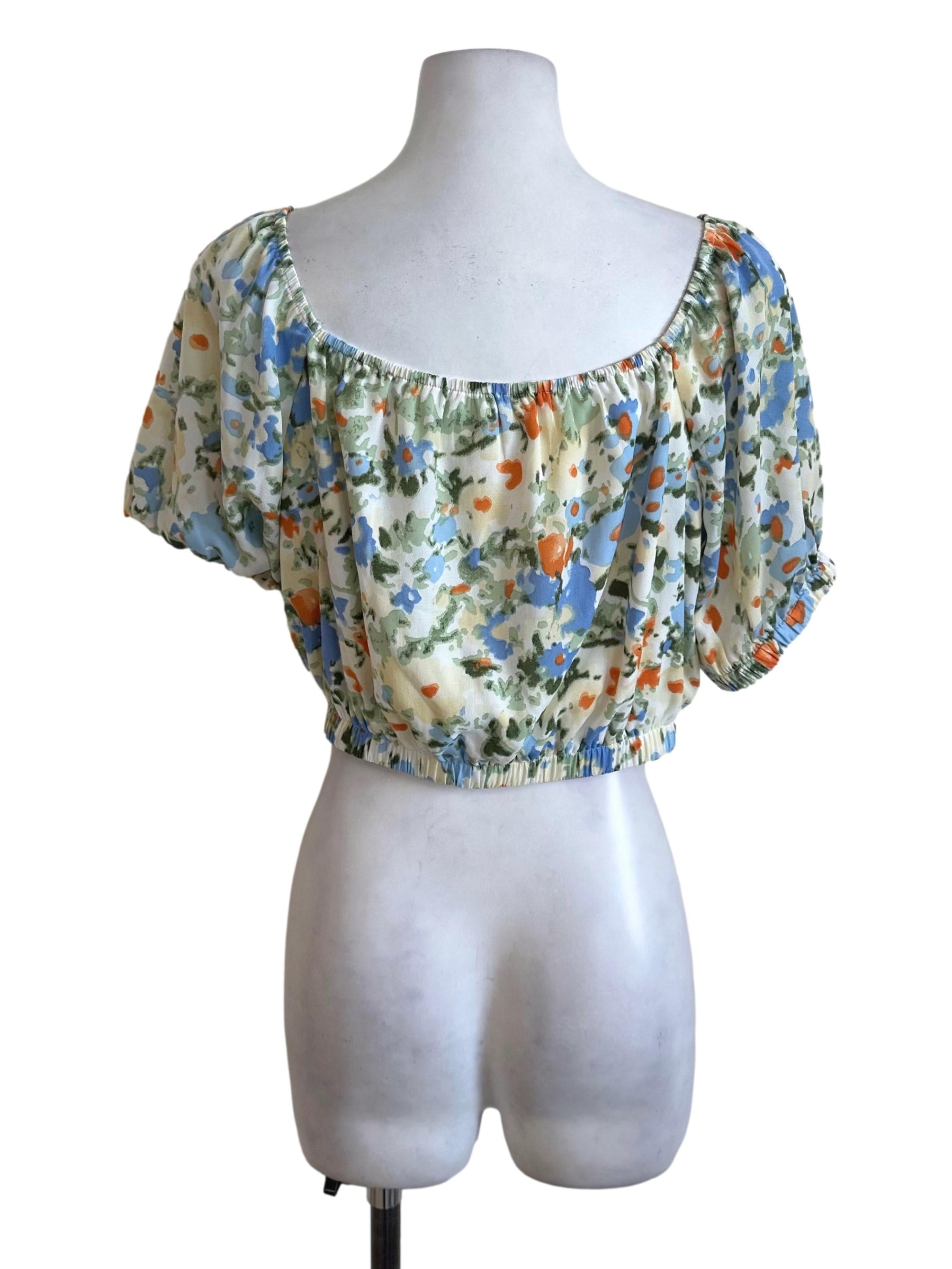 Cream White Pattern Puff Sleeve Top TCL