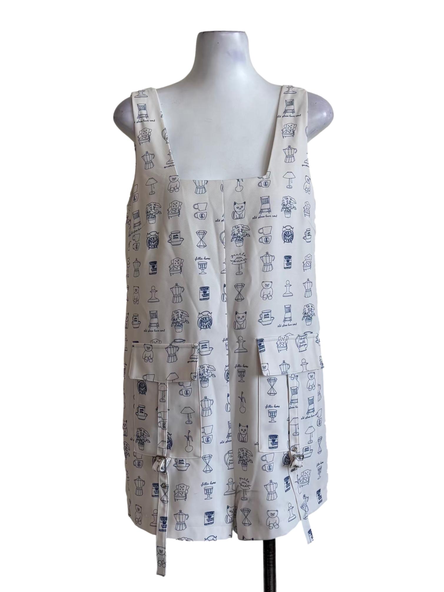White Patterned Square Neck Sleeveless Rompers