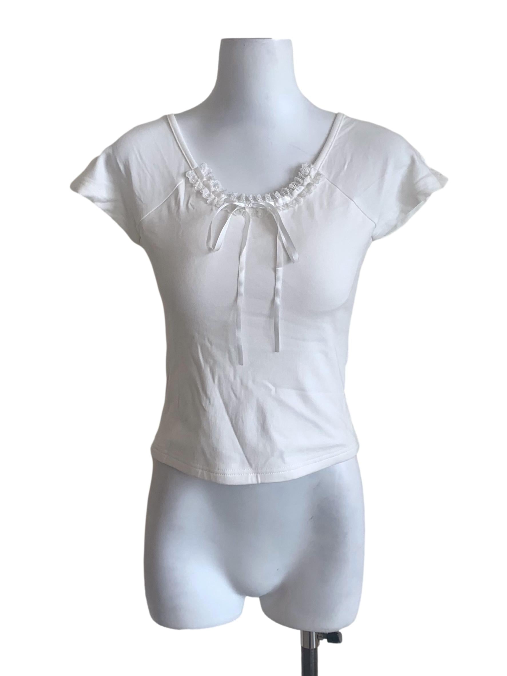 Cotton White Round Neck Top