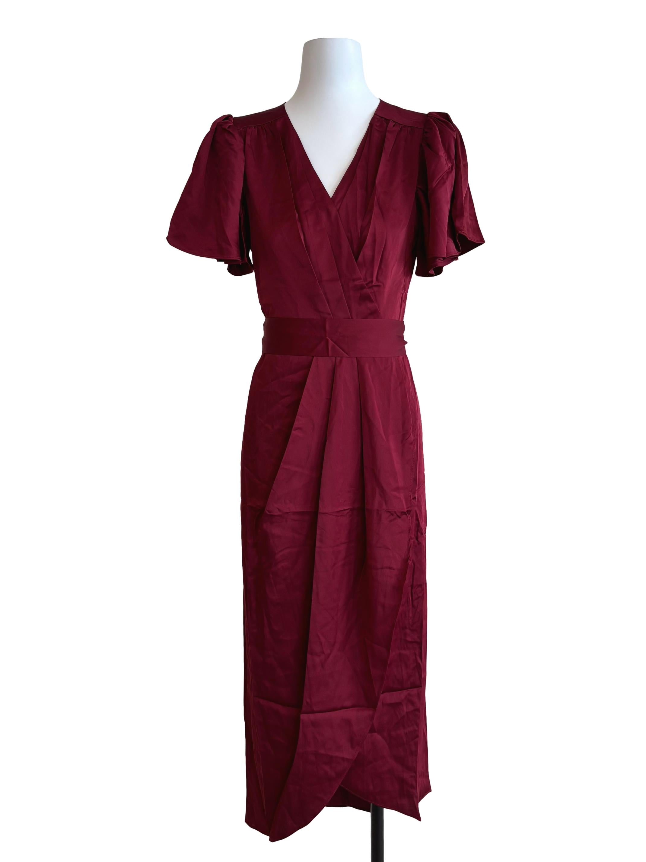 Sangria Red Satin Midi Dress