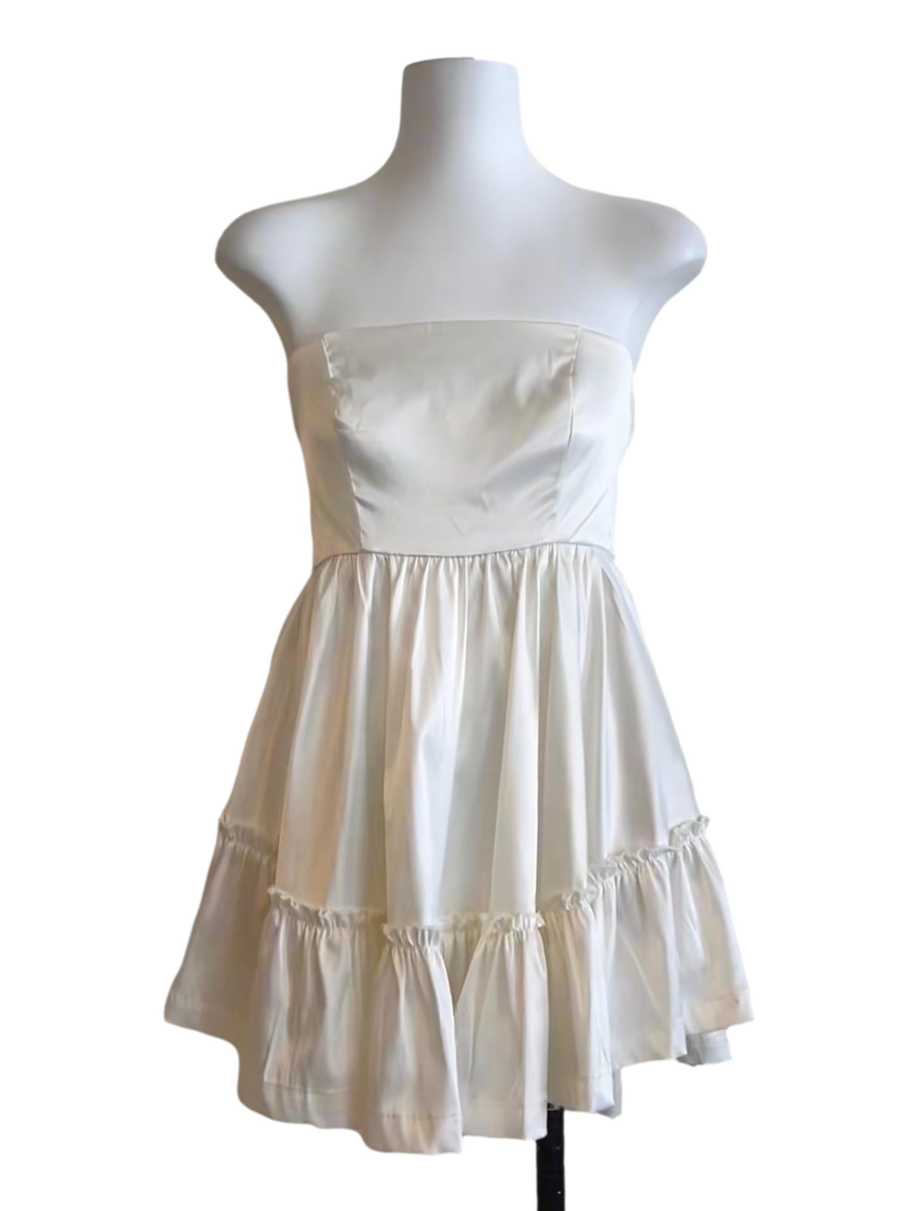 White Satin Strapless Mini Dress