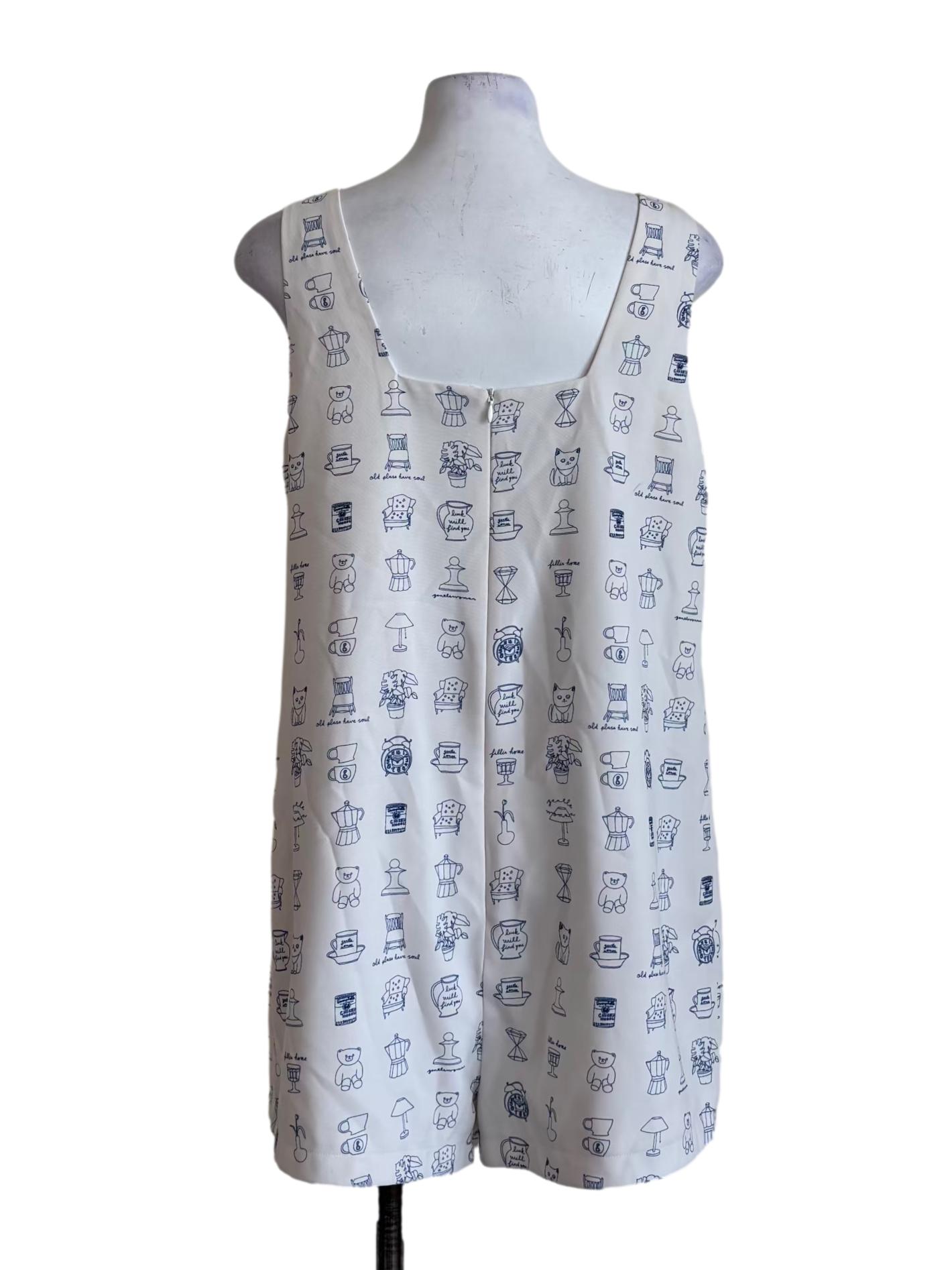 White Patterned Square Neck Sleeveless Rompers