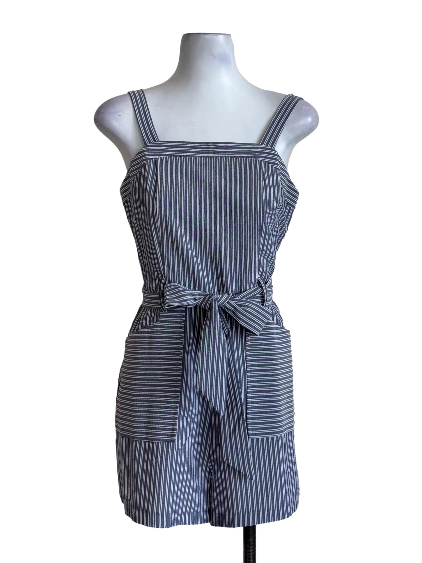 Blue Stripe Apron Strap Rompers