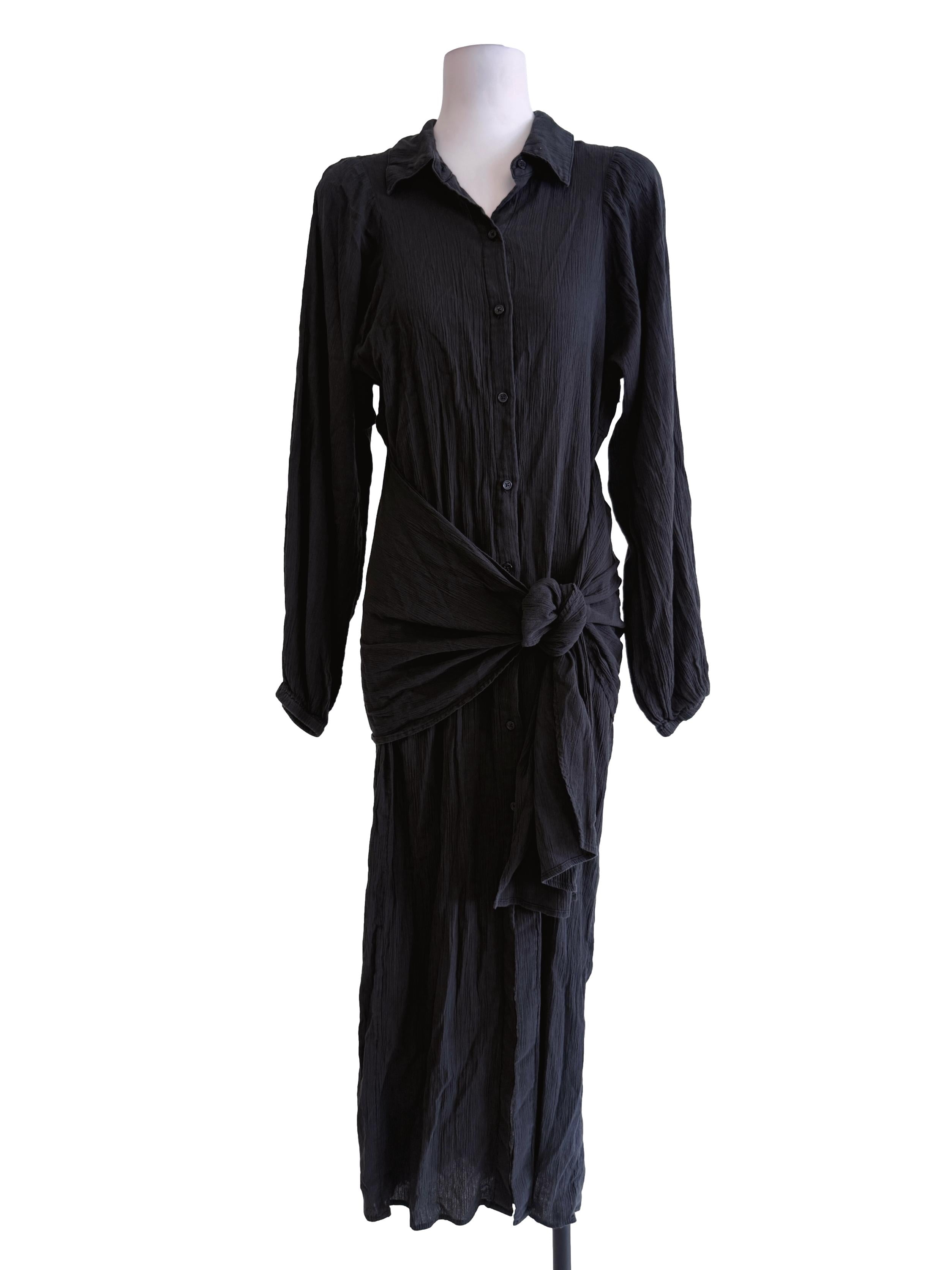 Black Wrap Waist Shirt Dress