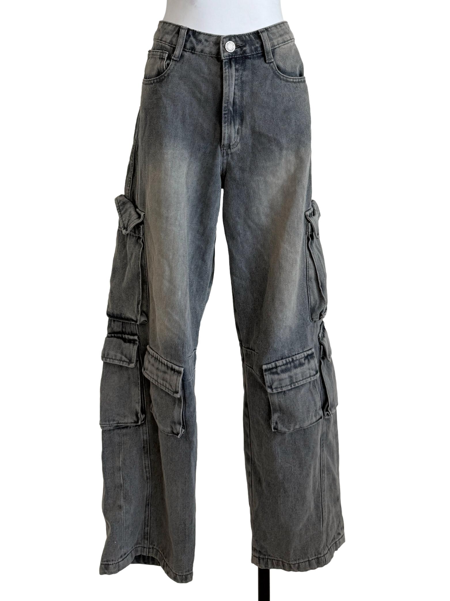 Acid Wash Denim Cargo Jeans