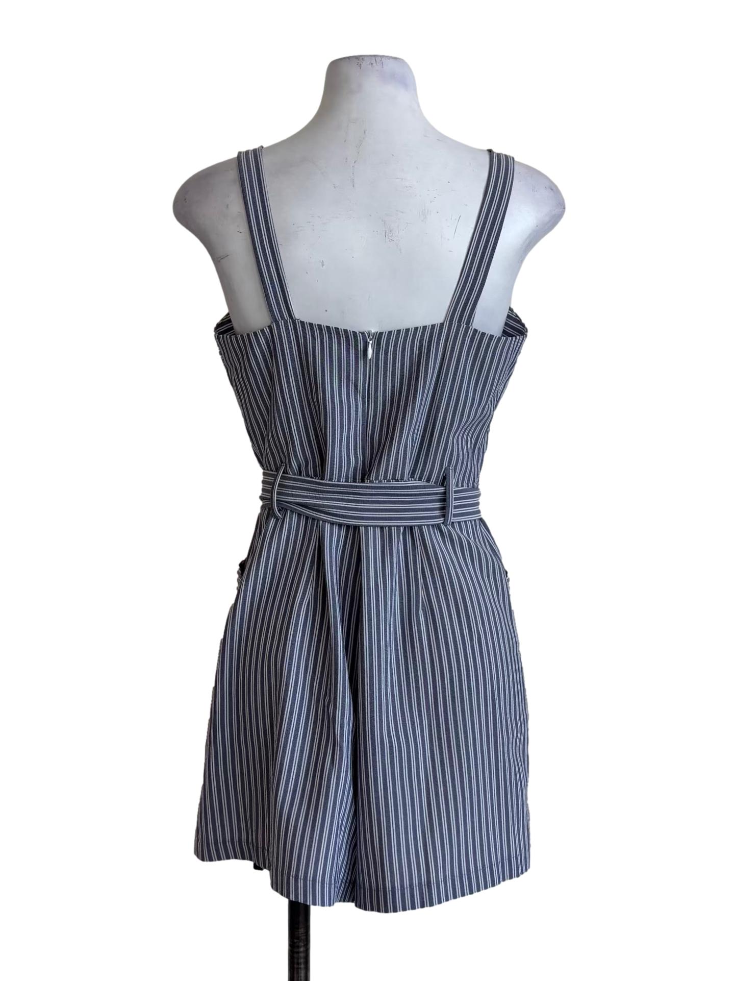 Blue Stripe Apron Strap Rompers