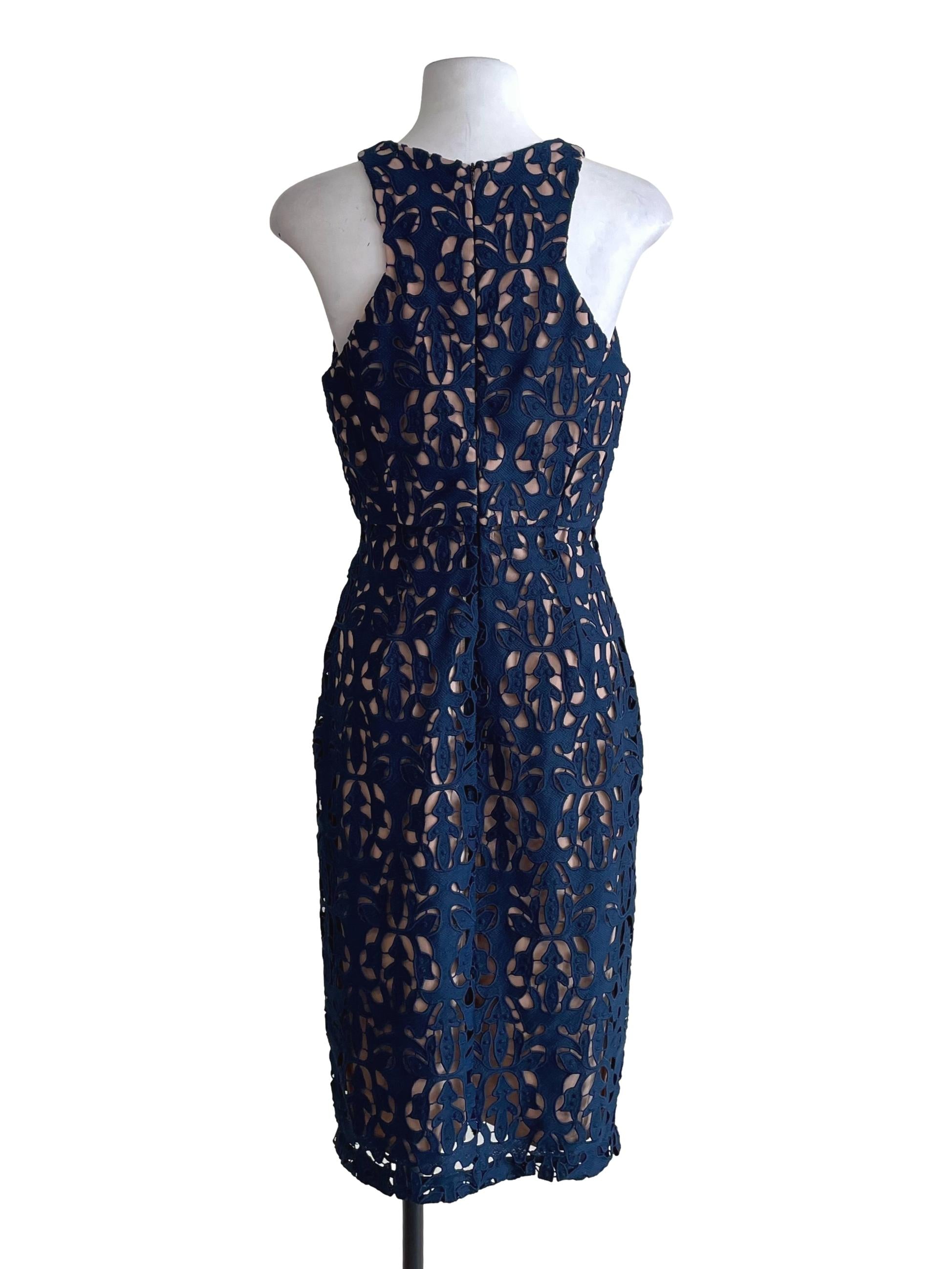 Warm Blue Embroidery V Neck Sheath Dress