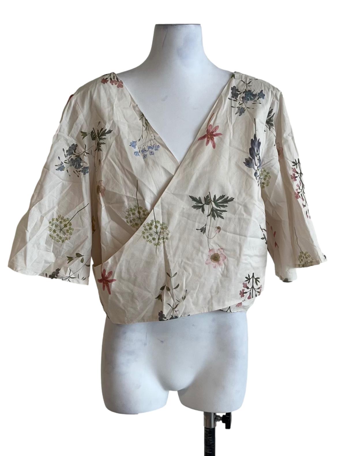 Cream White Floral Blouse