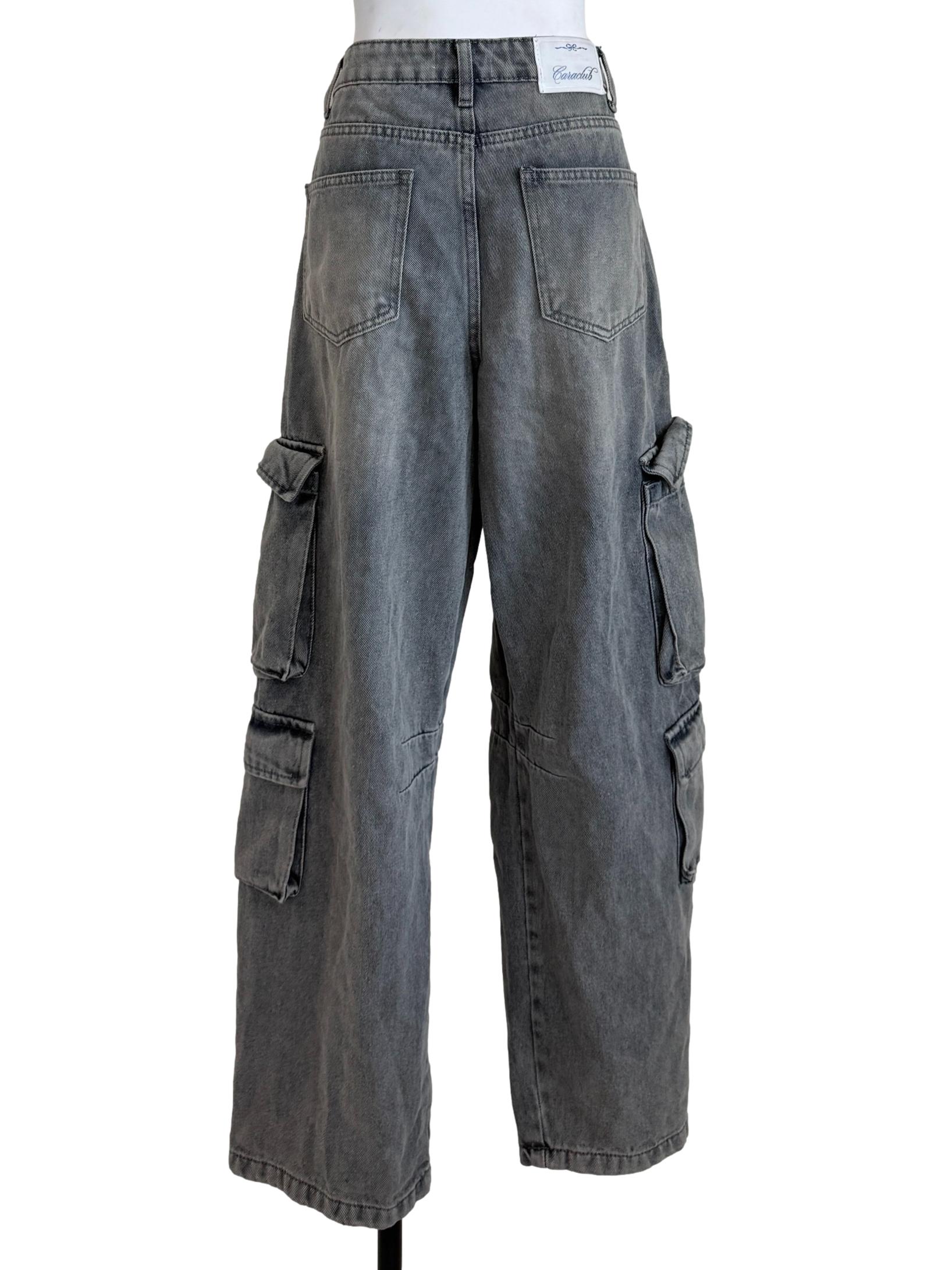 Acid Wash Denim Cargo Jeans