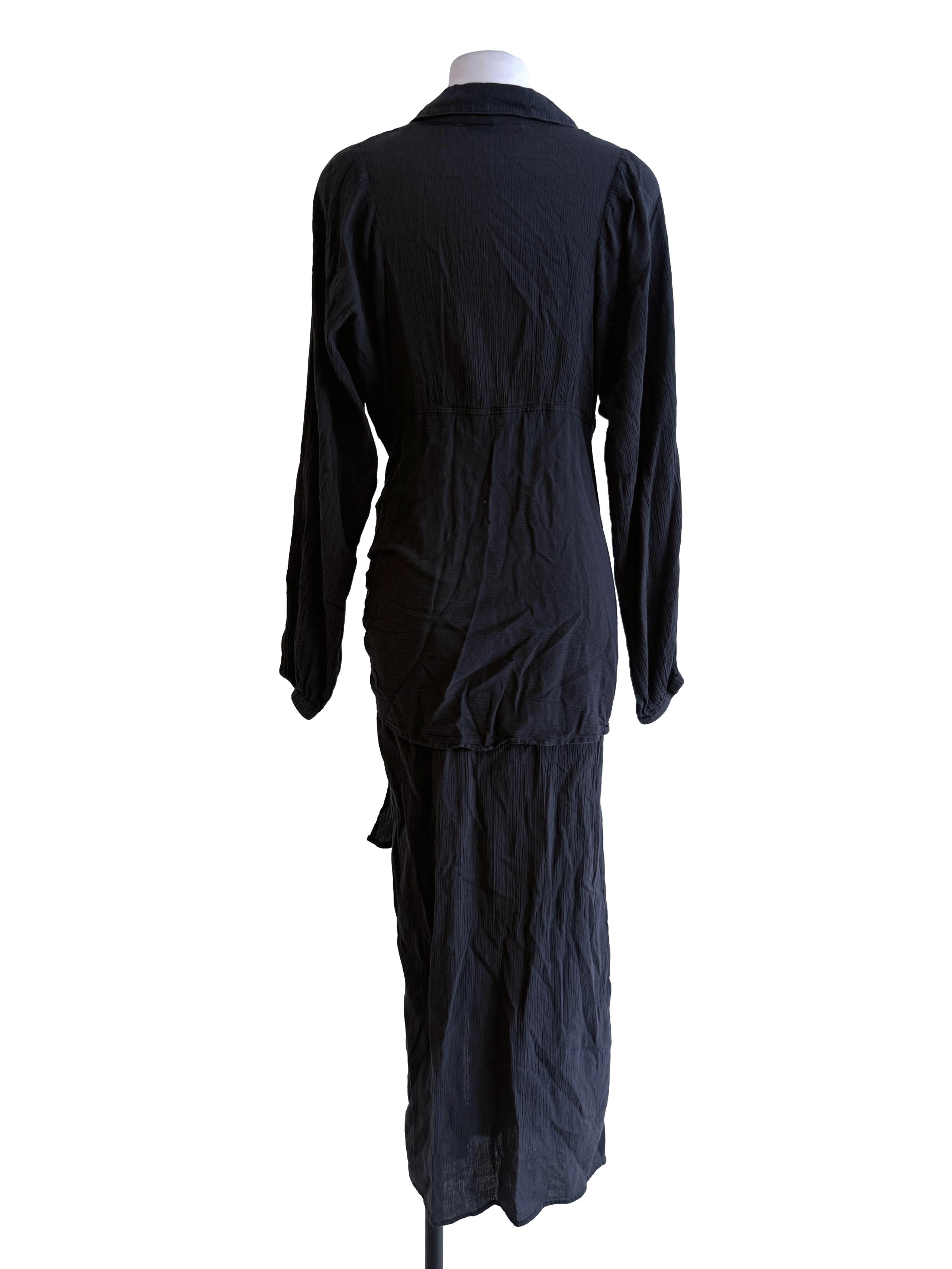 Black Wrap Waist Shirt Dress