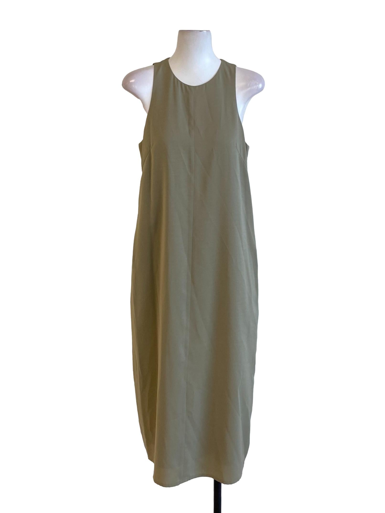 Dark Sage Green Round Neck Sleeveless Shift Dress