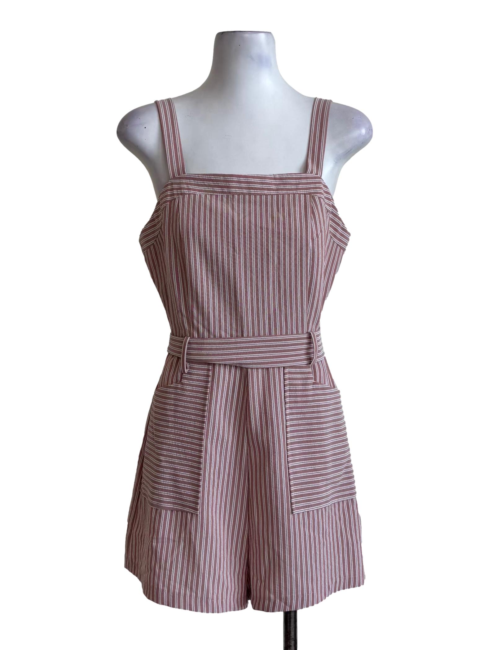 Pastel Pink Stripe Apron Strap Rompers