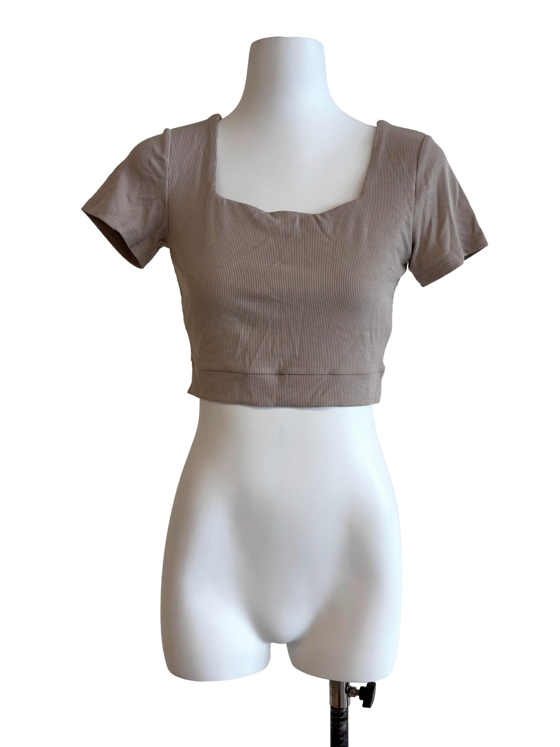 Bone Beige Ribbed Crop Top