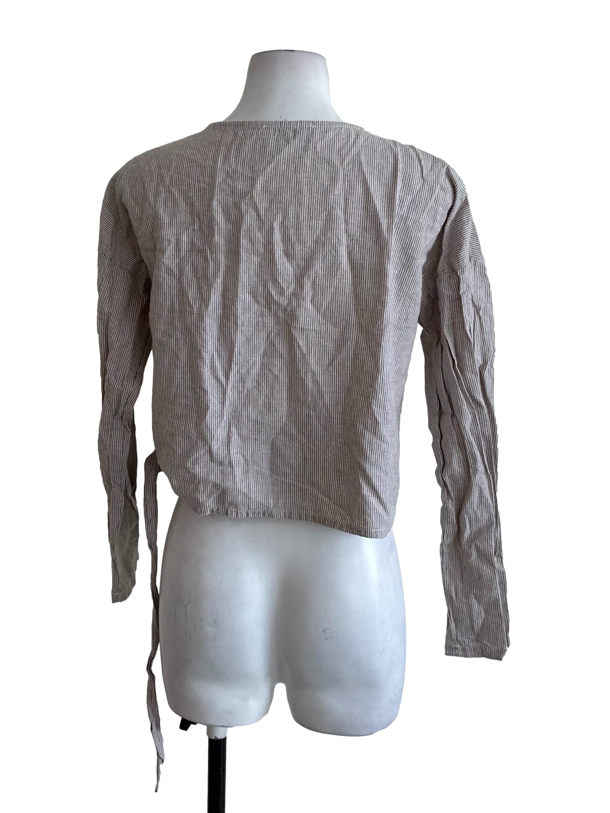 Hazel Beige Stripe V Neck Wrap Top