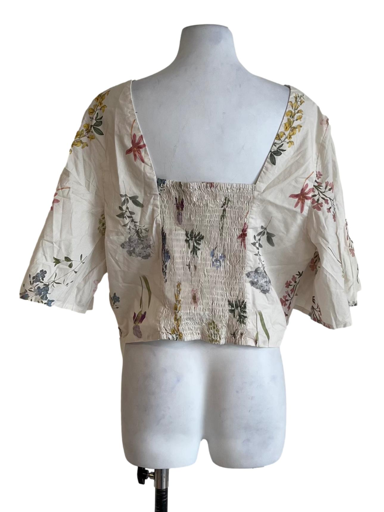 Cream White Floral Blouse