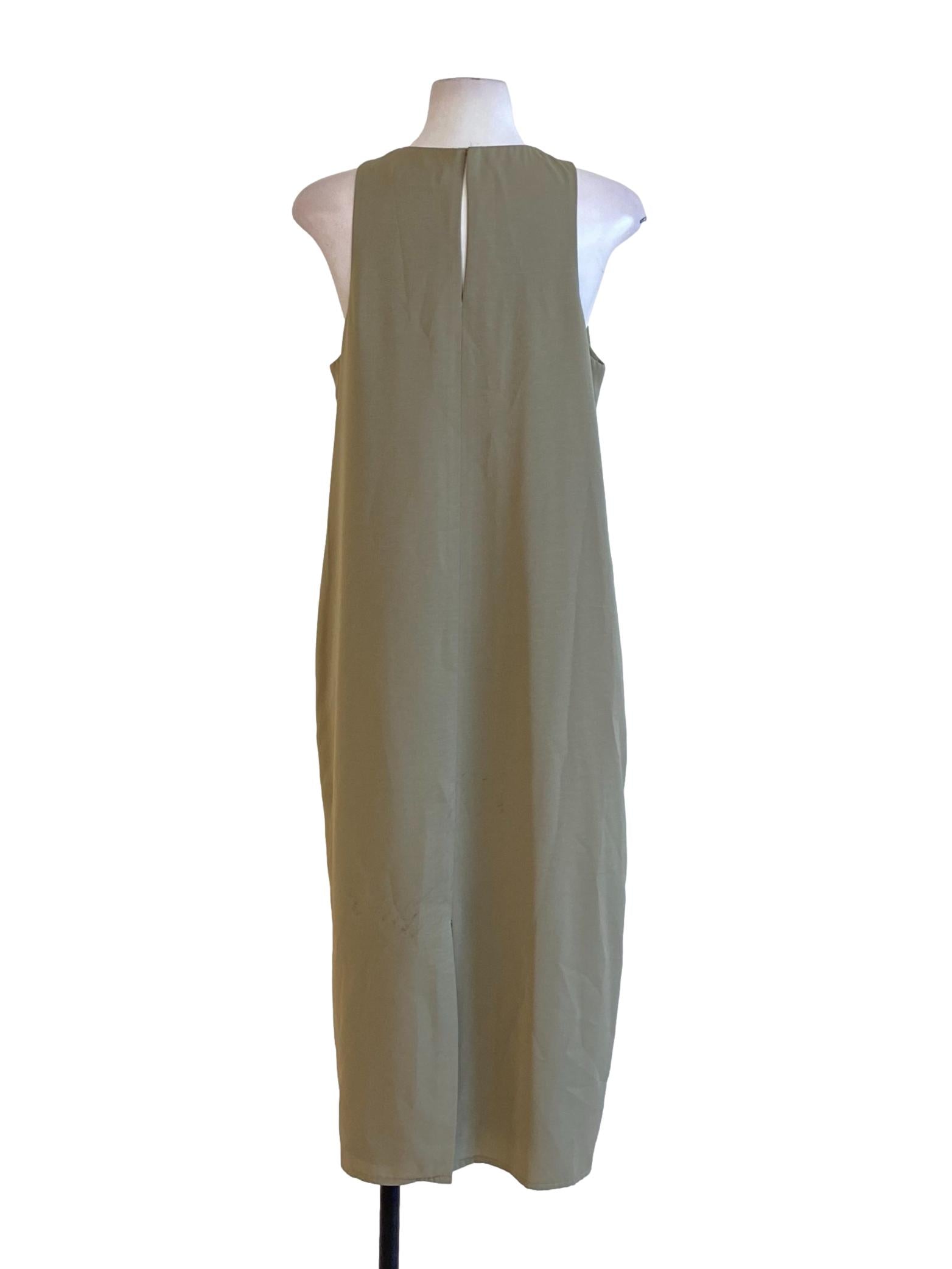 Dark Sage Green Round Neck Sleeveless Shift Dress