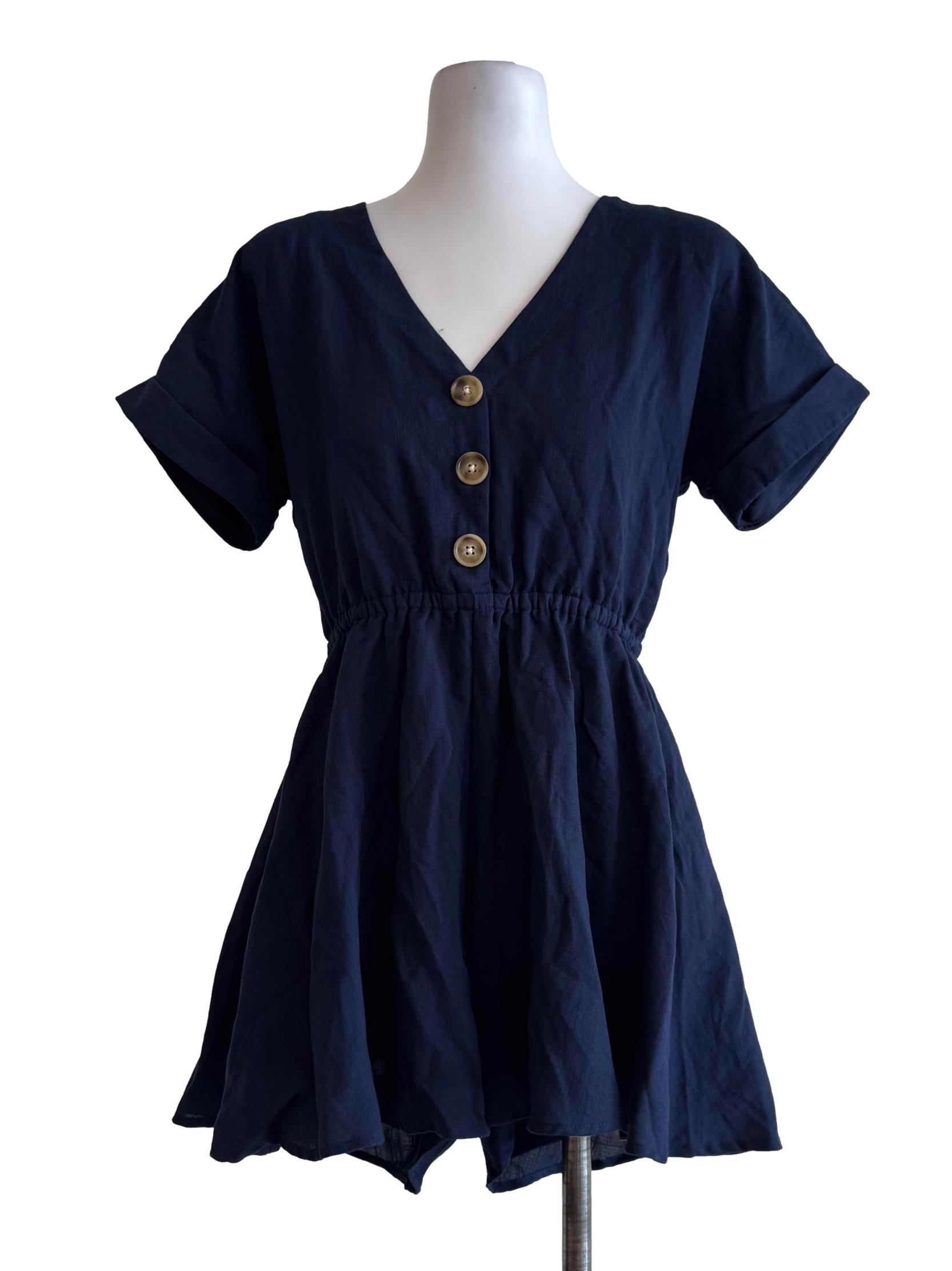 Navy Blue Front Button Romper