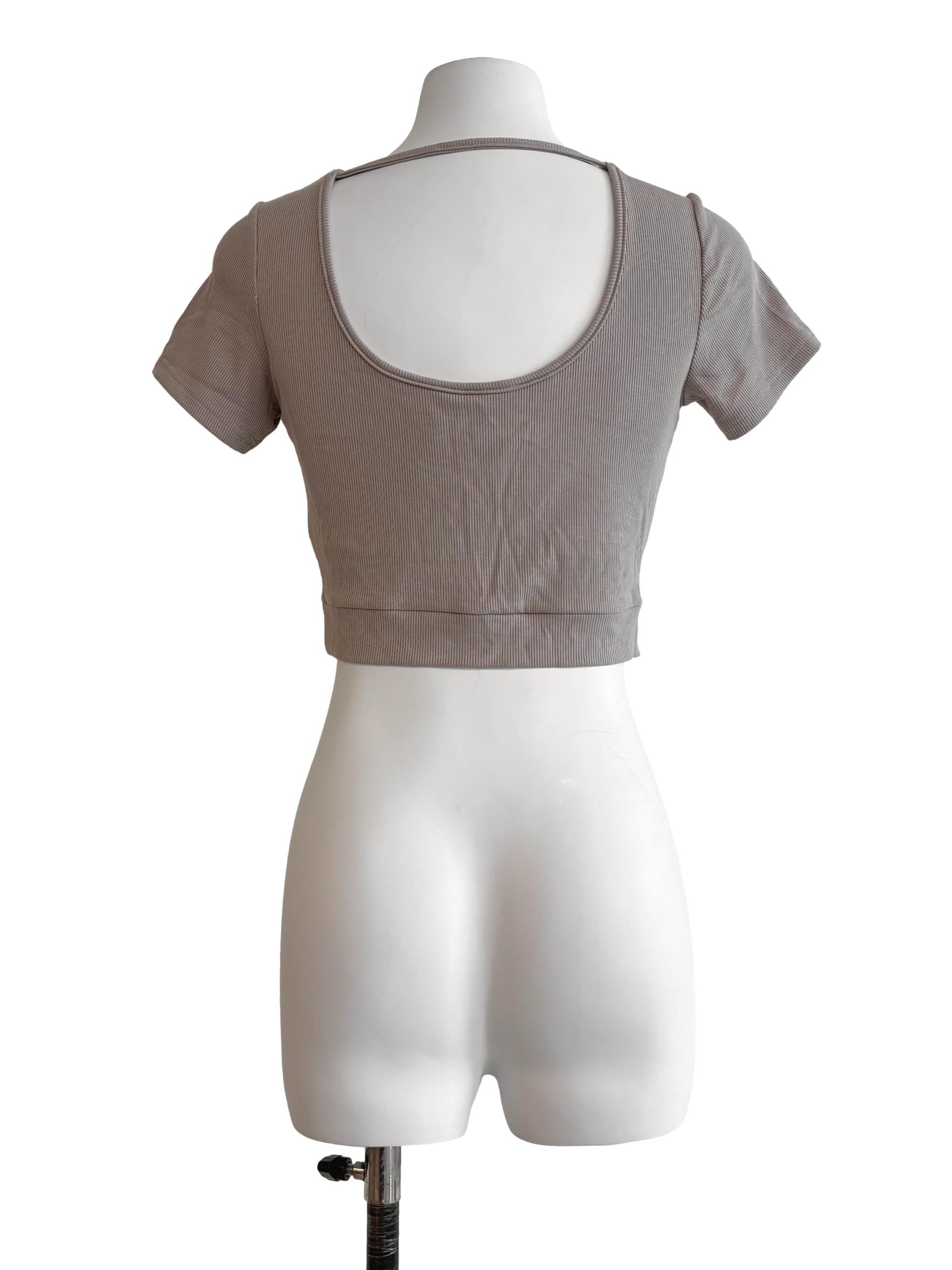 Bone Beige Ribbed Crop Top