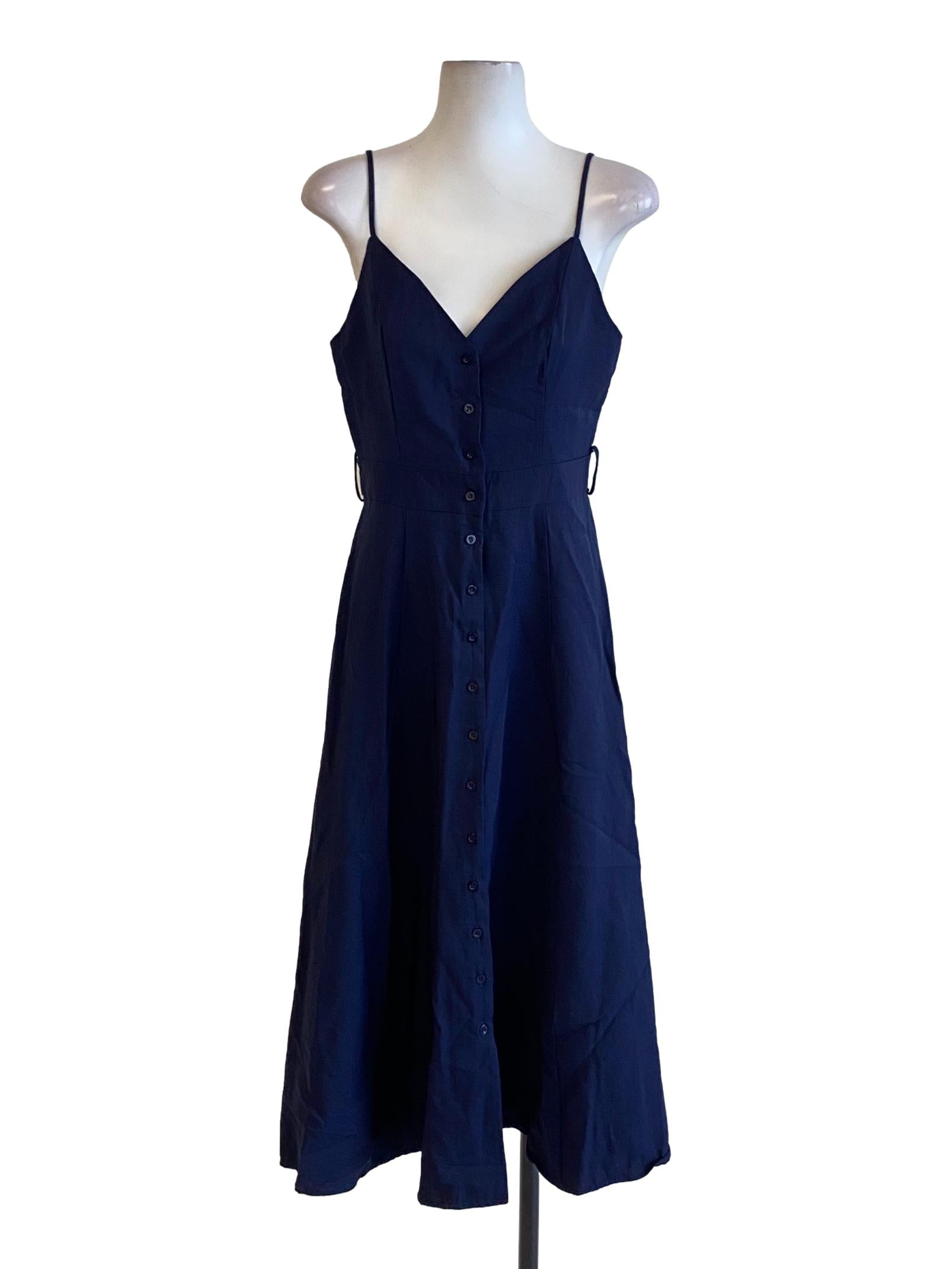Navy Blue Buttoned Down Sweetheart Neck Babydoll Dress