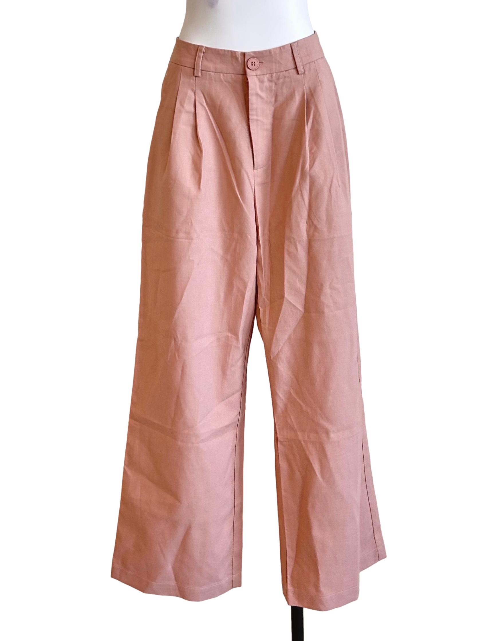 Rose Pink Pleated Wide Leg Trousers
