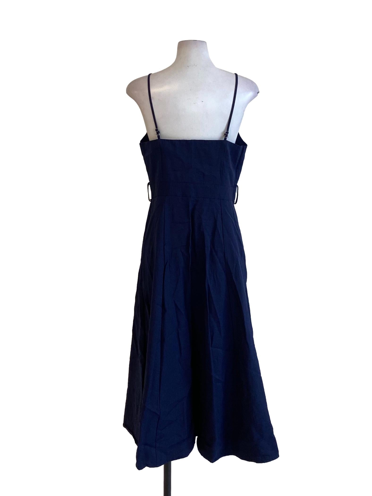 Navy Blue Buttoned Down Sweetheart Neck Babydoll Dress