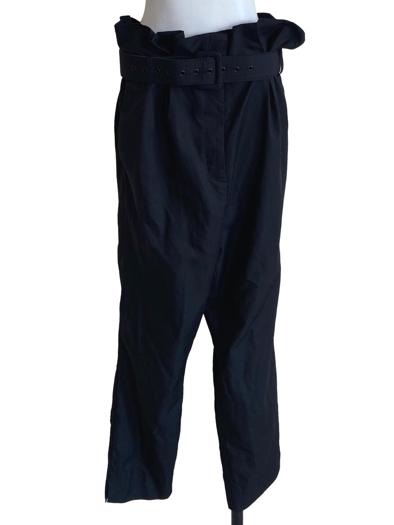 Black Pencil Stripe Belted Pants