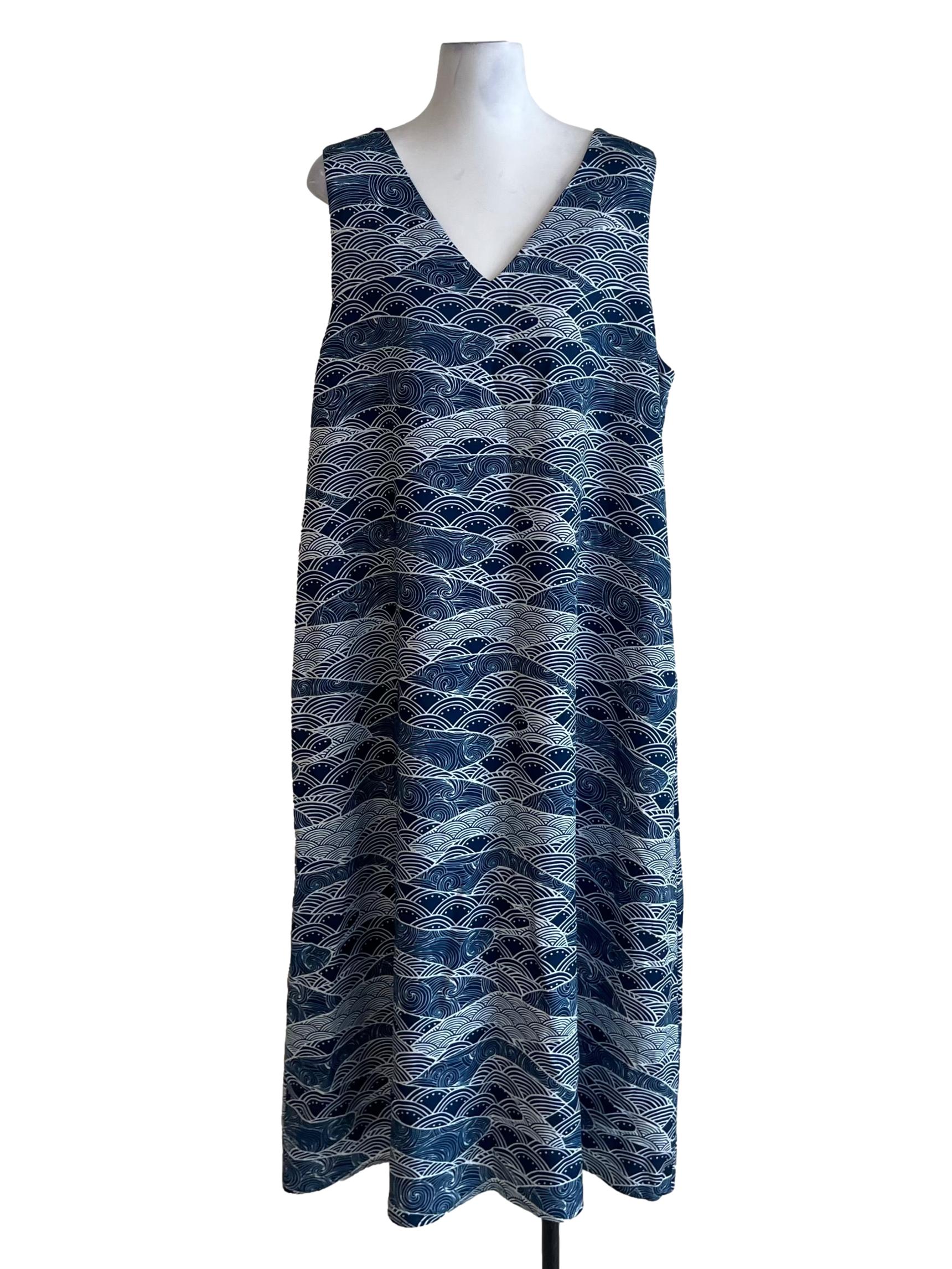 Navy Blue White Abstract Shift Dress