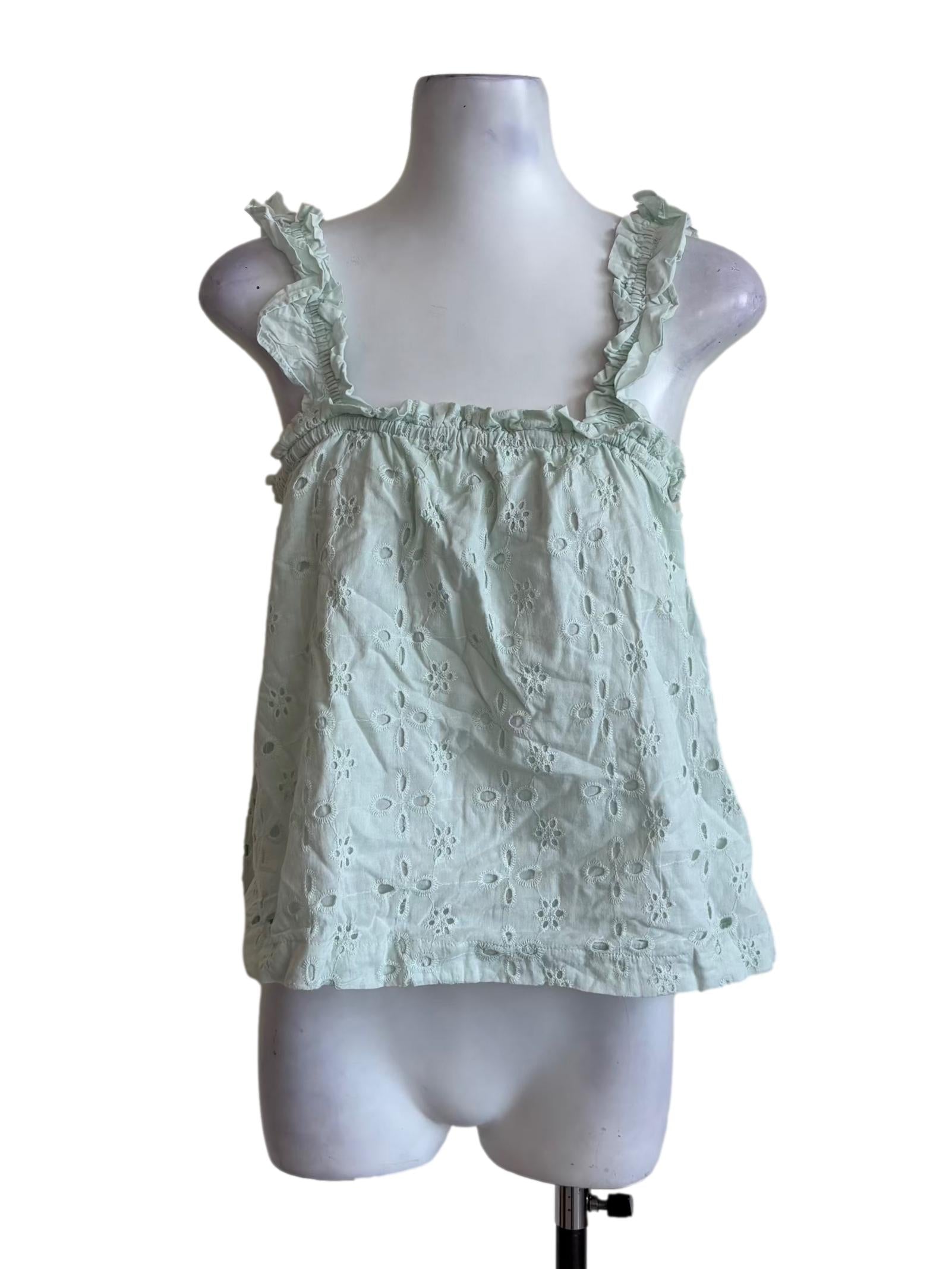 Mint Green Cotton Ruffle Eyelet Top LB