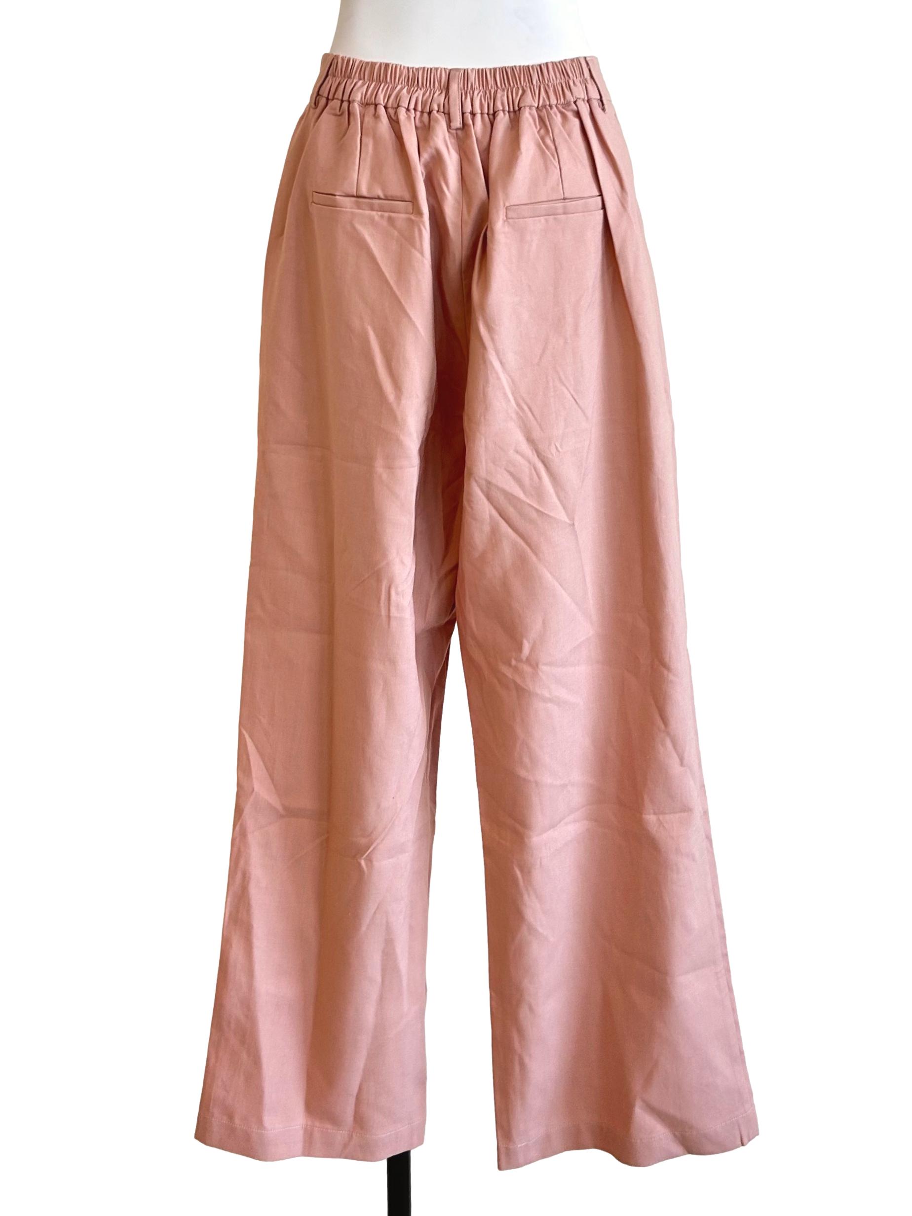 Rose Pink Pleated Wide Leg Trousers