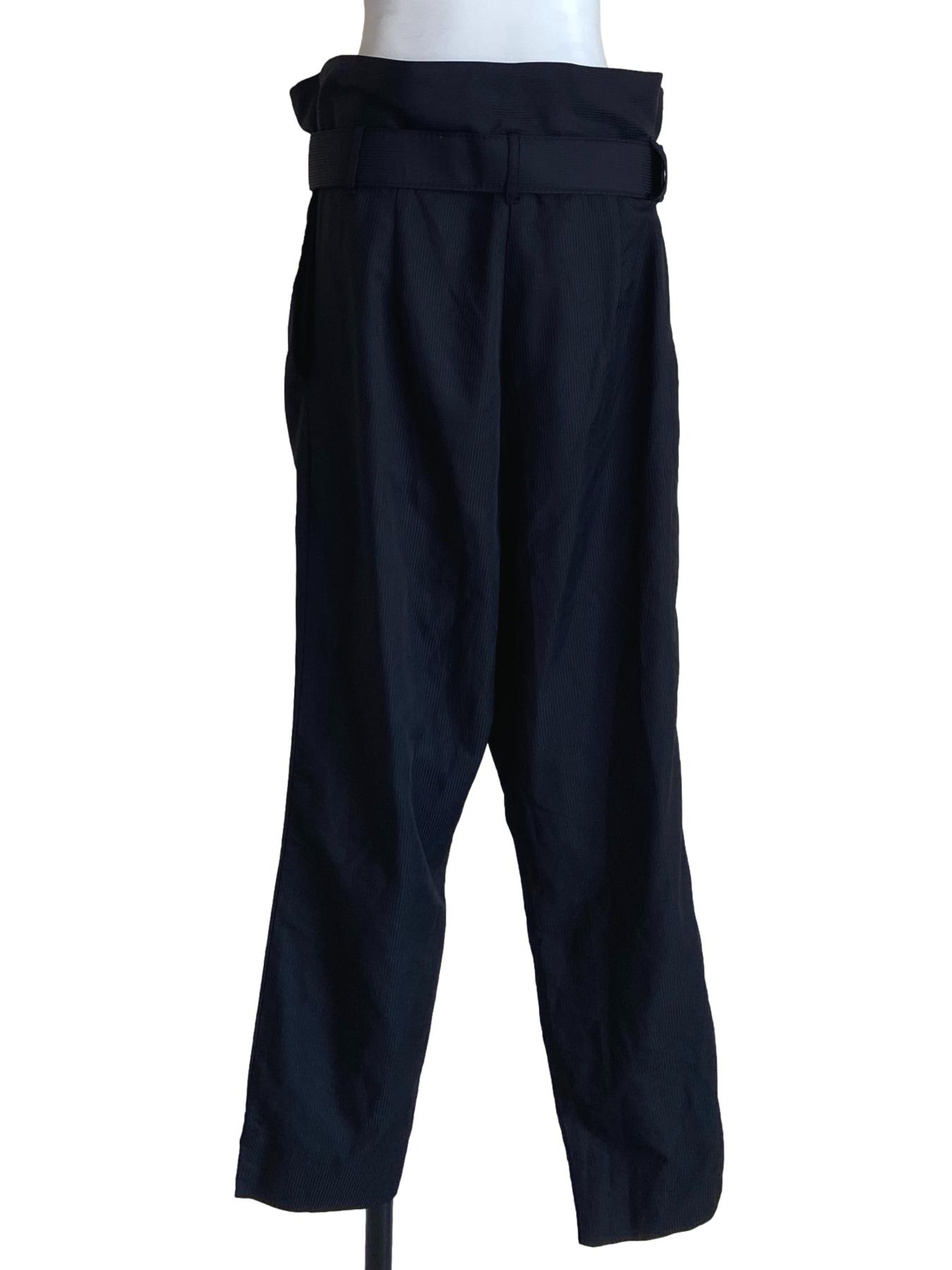 Black Pencil Stripe Belted Pants