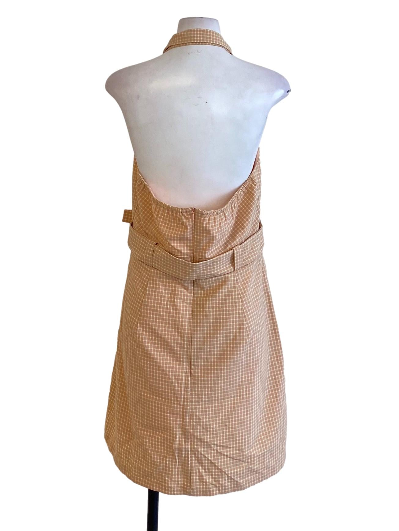 Cantaloupe Orange Plaid Buttoned Down Wing Collar Shirt Dress