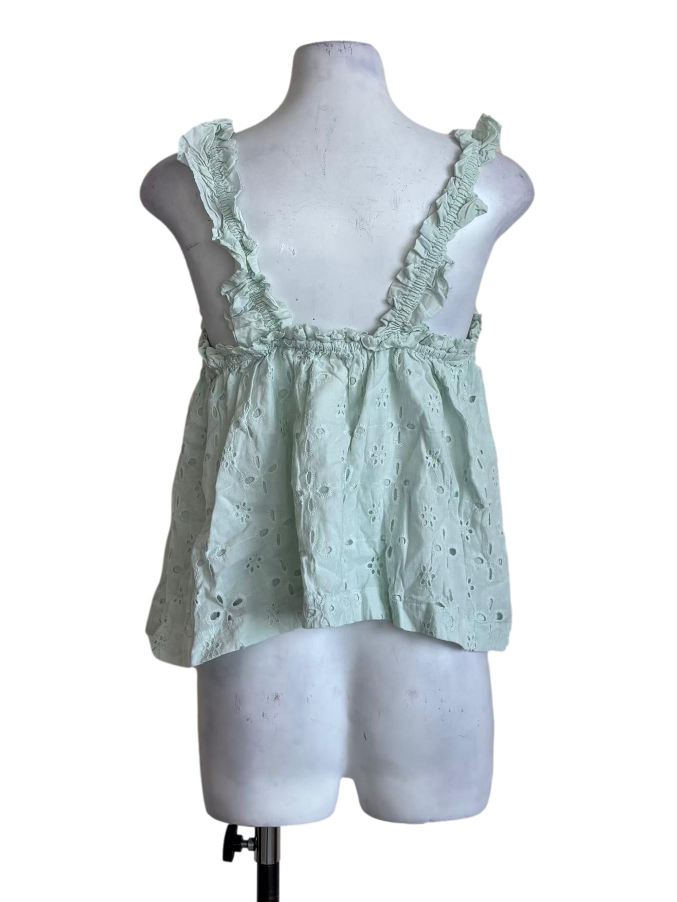 Mint Green Cotton Ruffle Eyelet Top LB