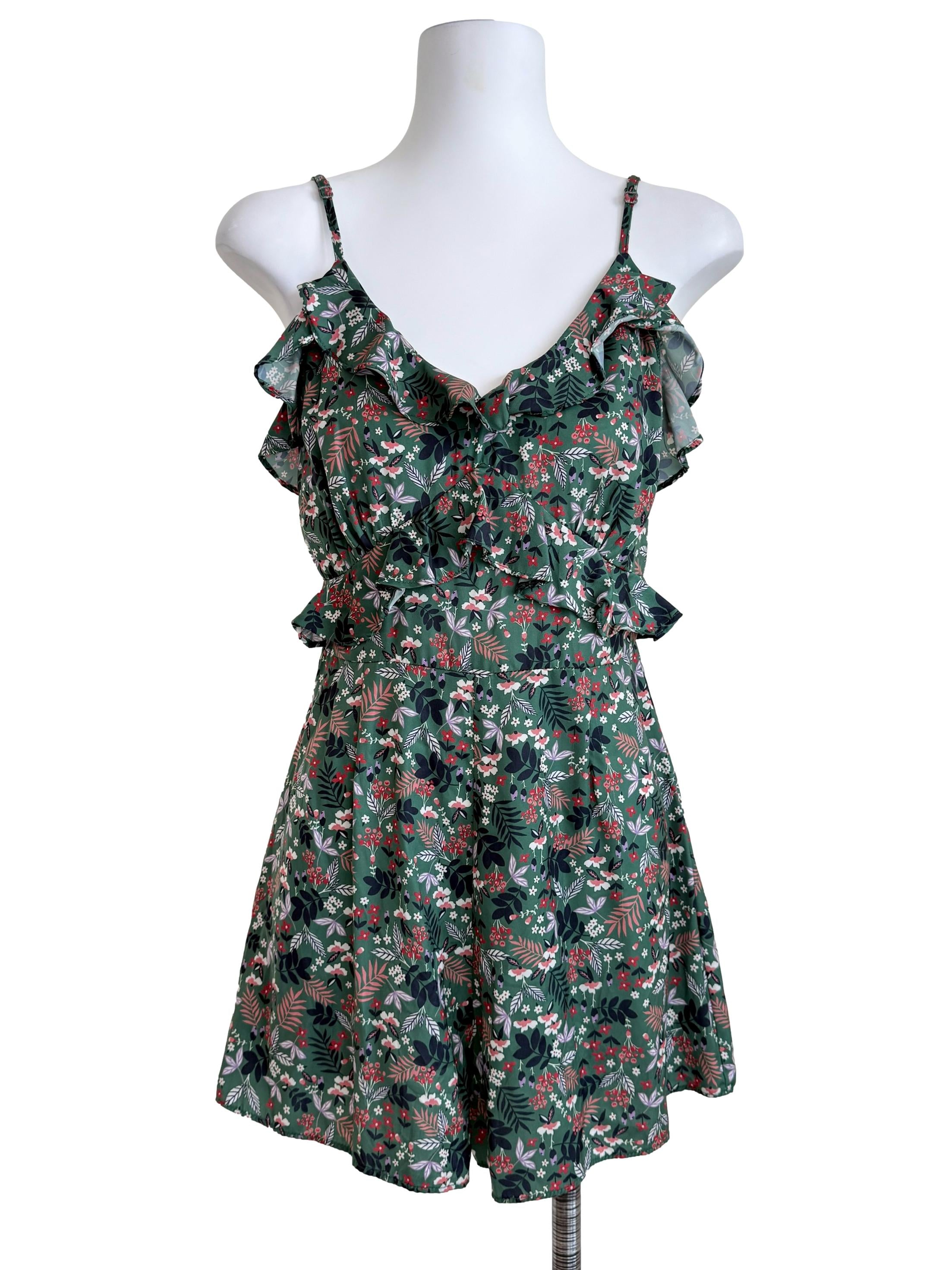 Basil Green Printed Romper