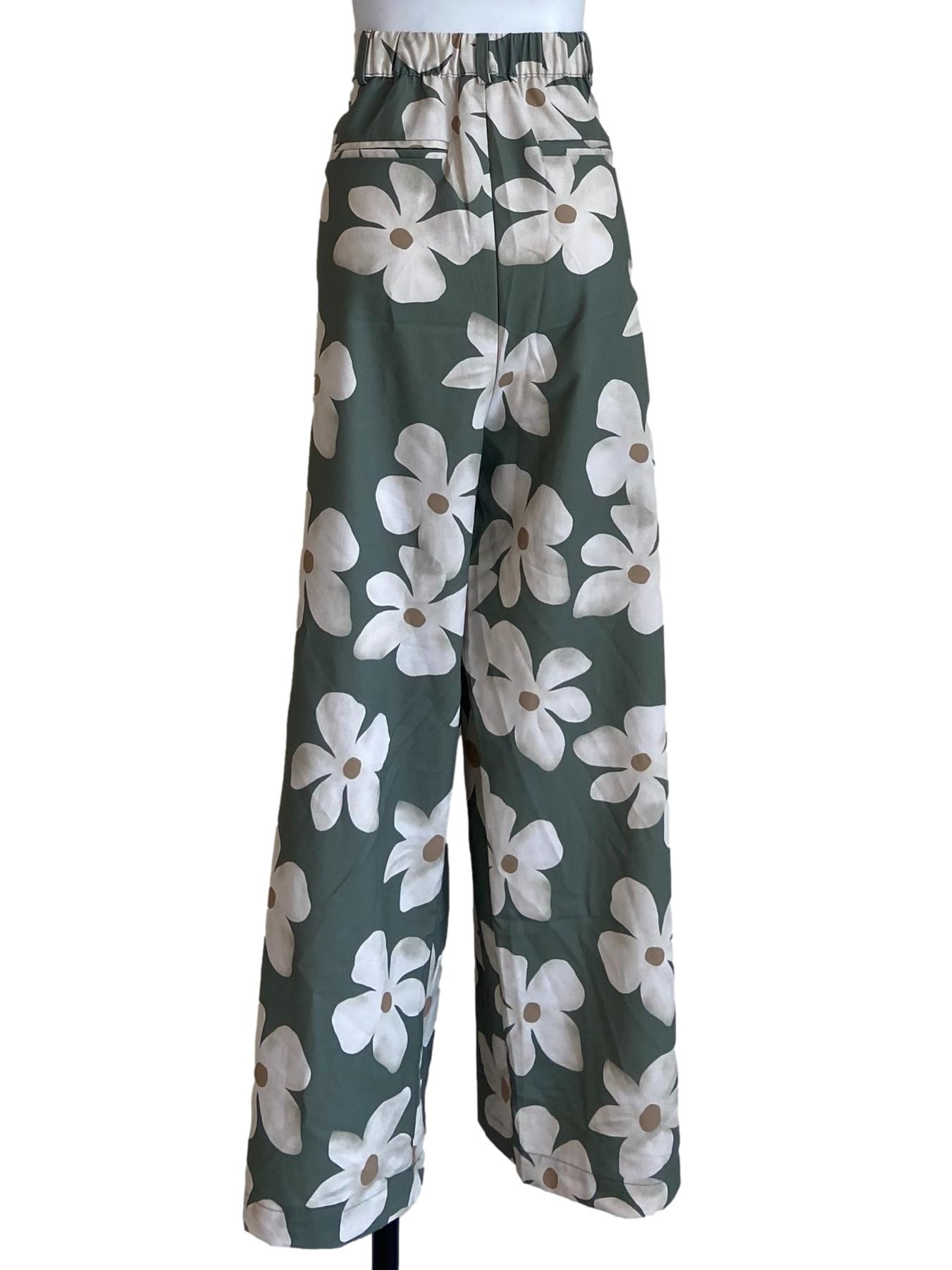 Mint Green Floral Straight Pants