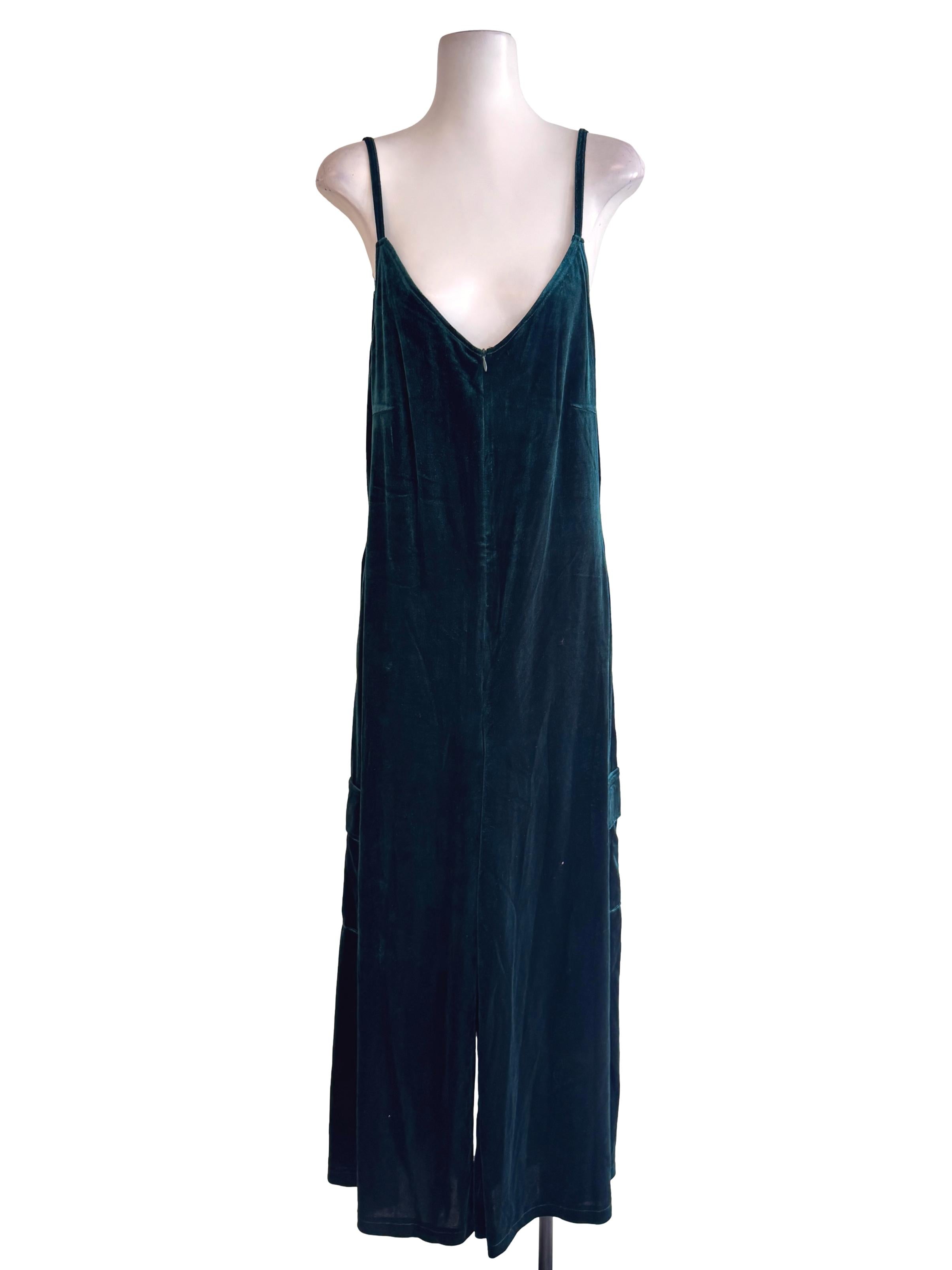 Green Velvety Sleeveless Jumpsuits