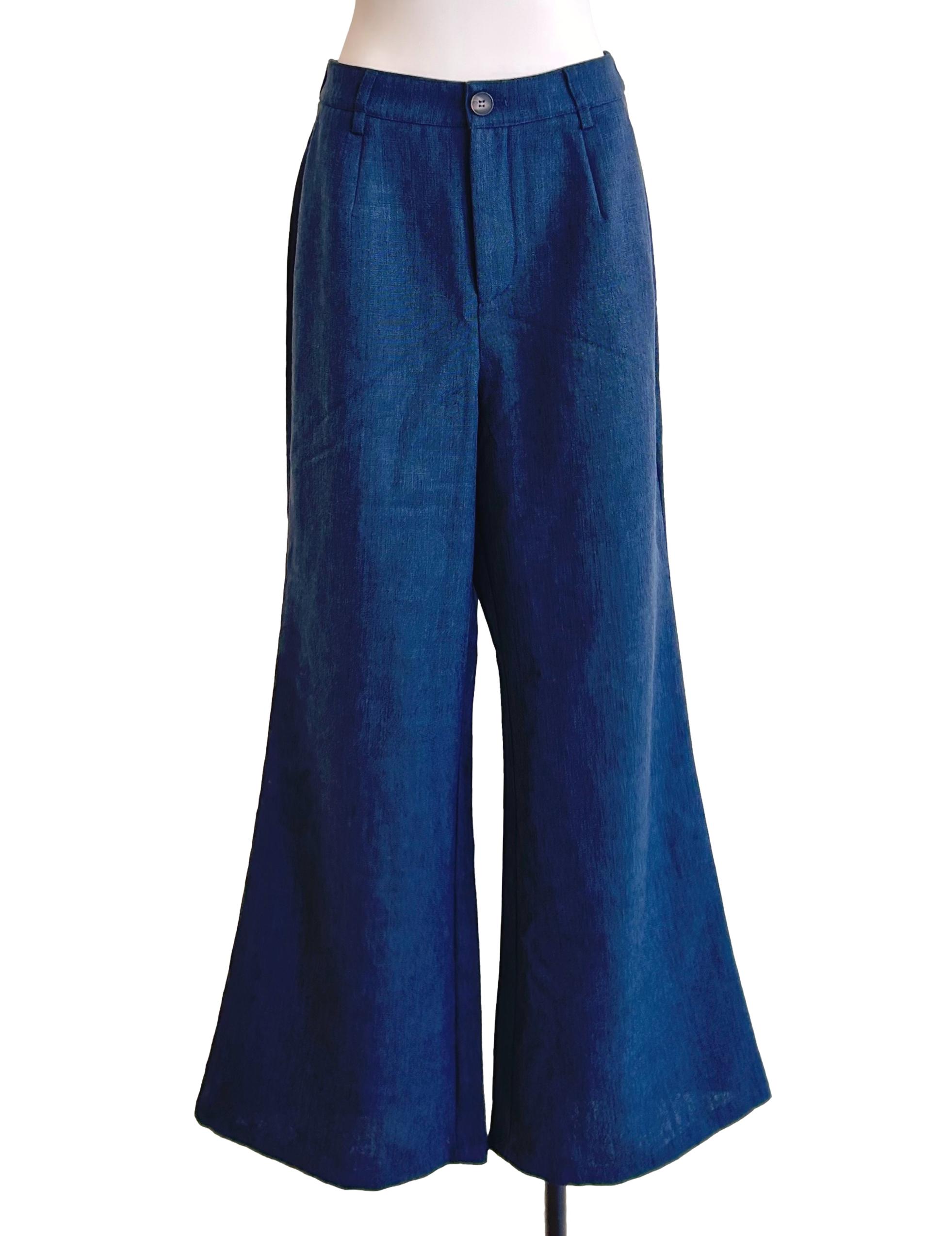 Midnight Blue Textured Flare Leg Trousers LB