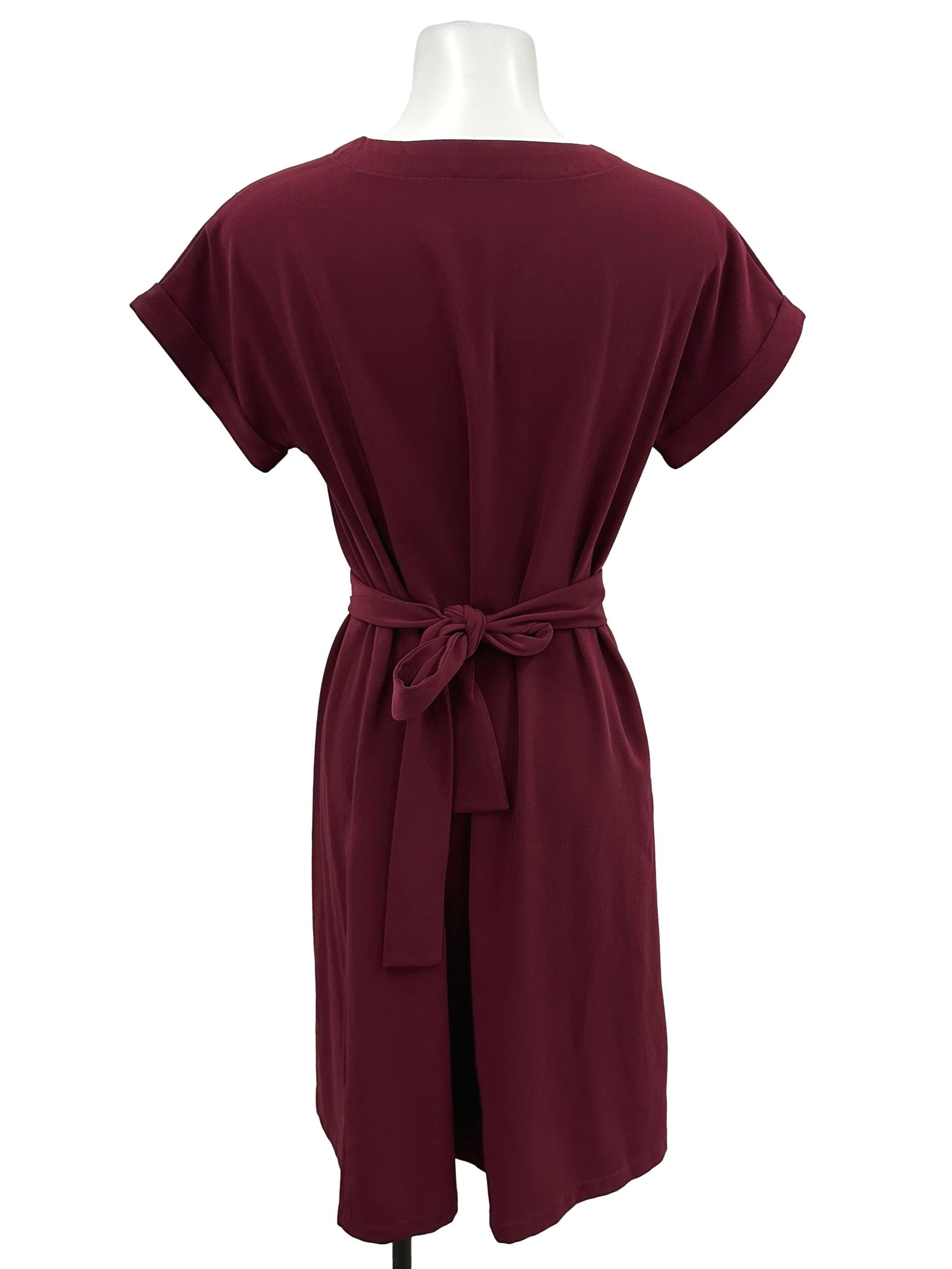 Maroon Button Belted Dress