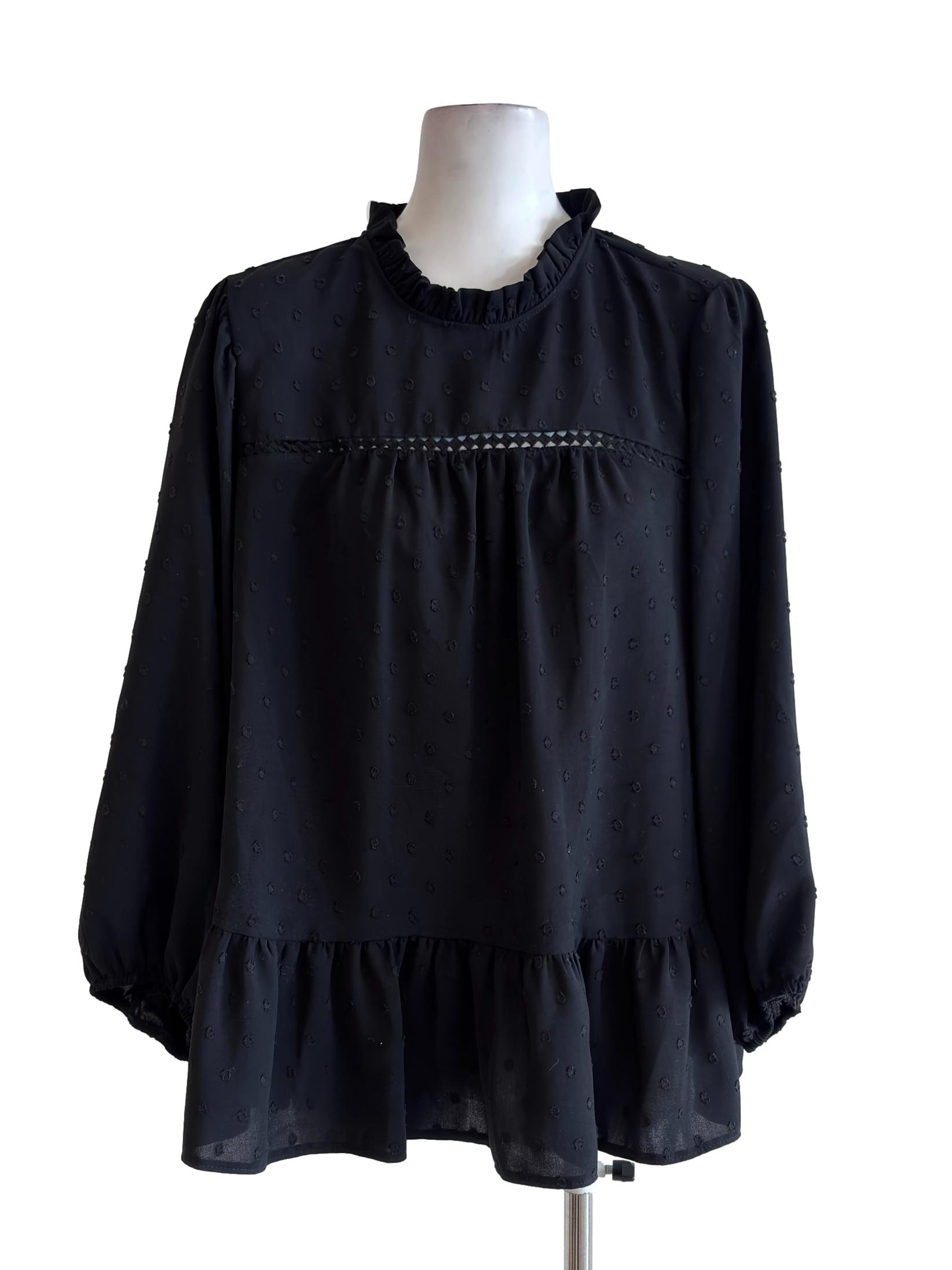 Black Dots Embroidered Blouse