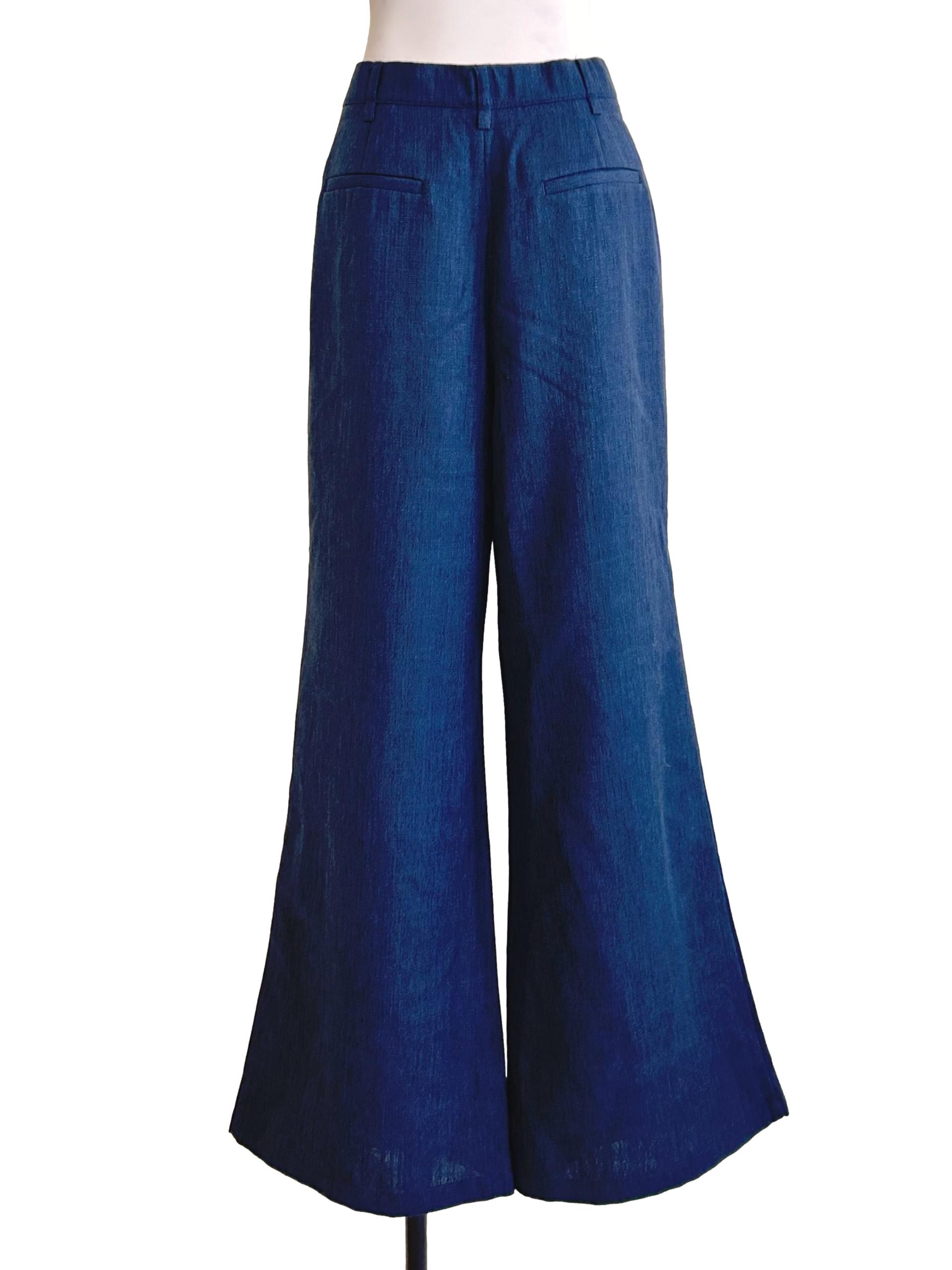 Midnight Blue Textured Flare Leg Trousers LB