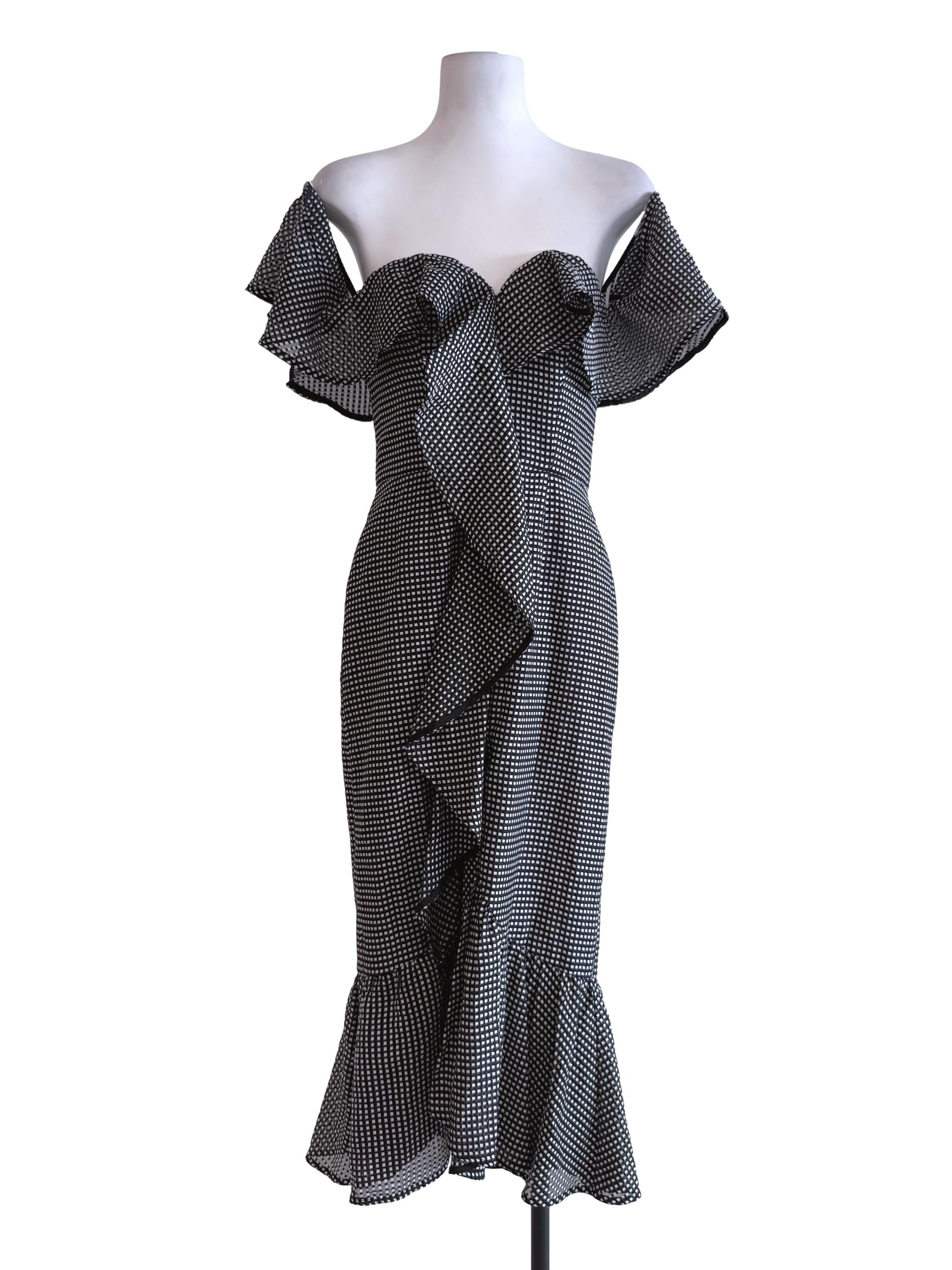 Black Checkered Off Shoulder Dress