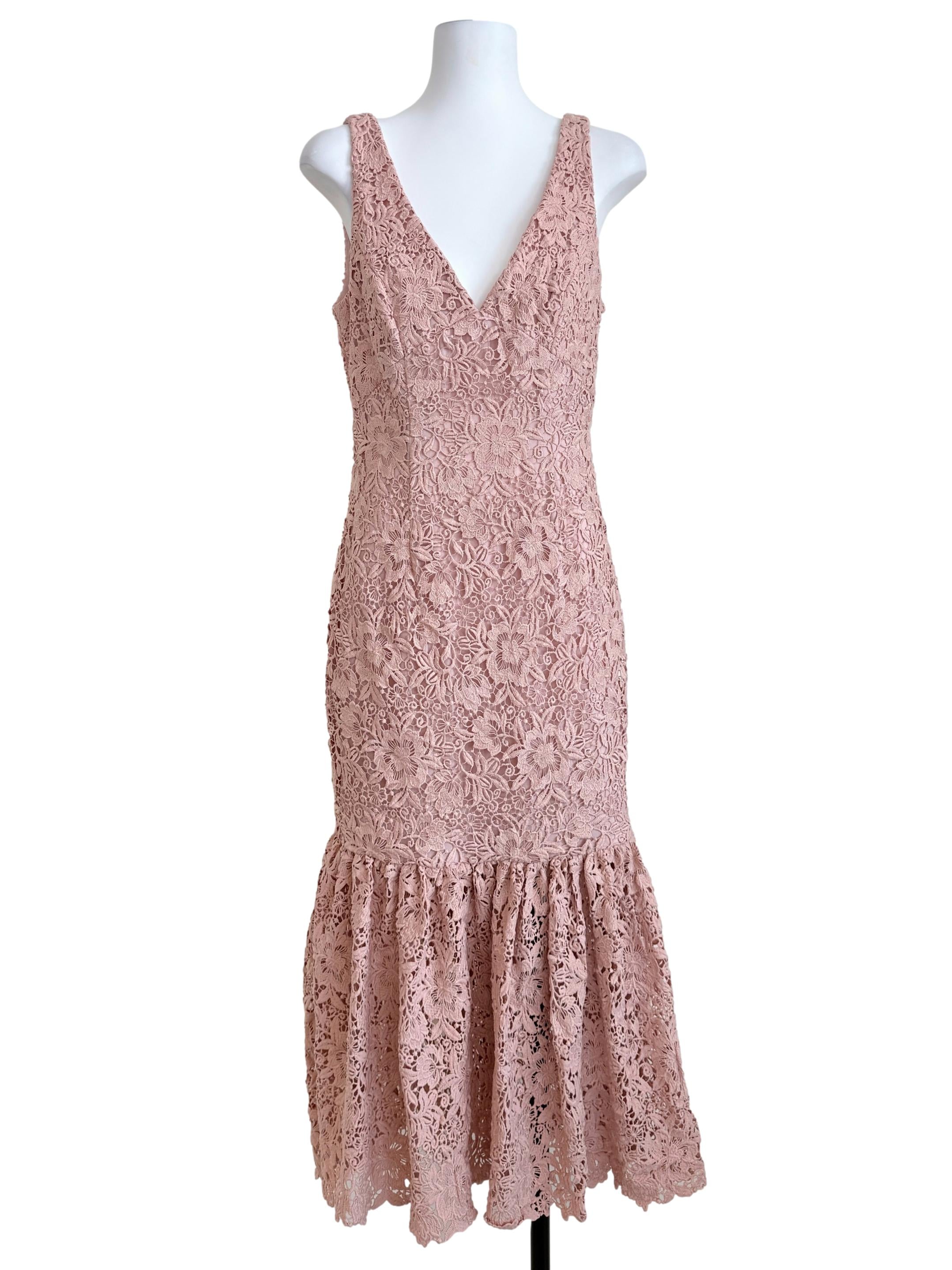 Rose Pink Lace Drop Waist Dress