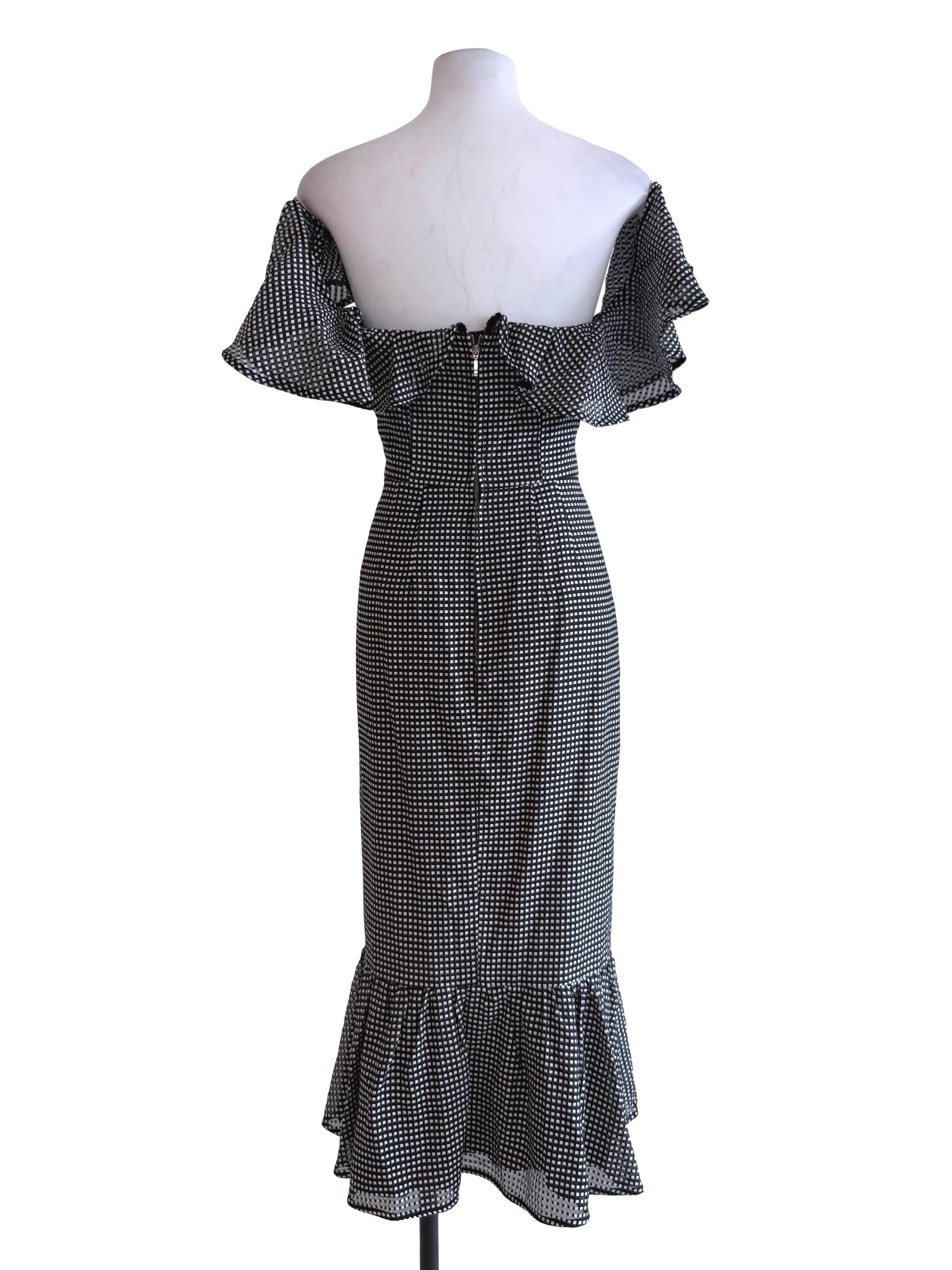 Black Checkered Off Shoulder Dress