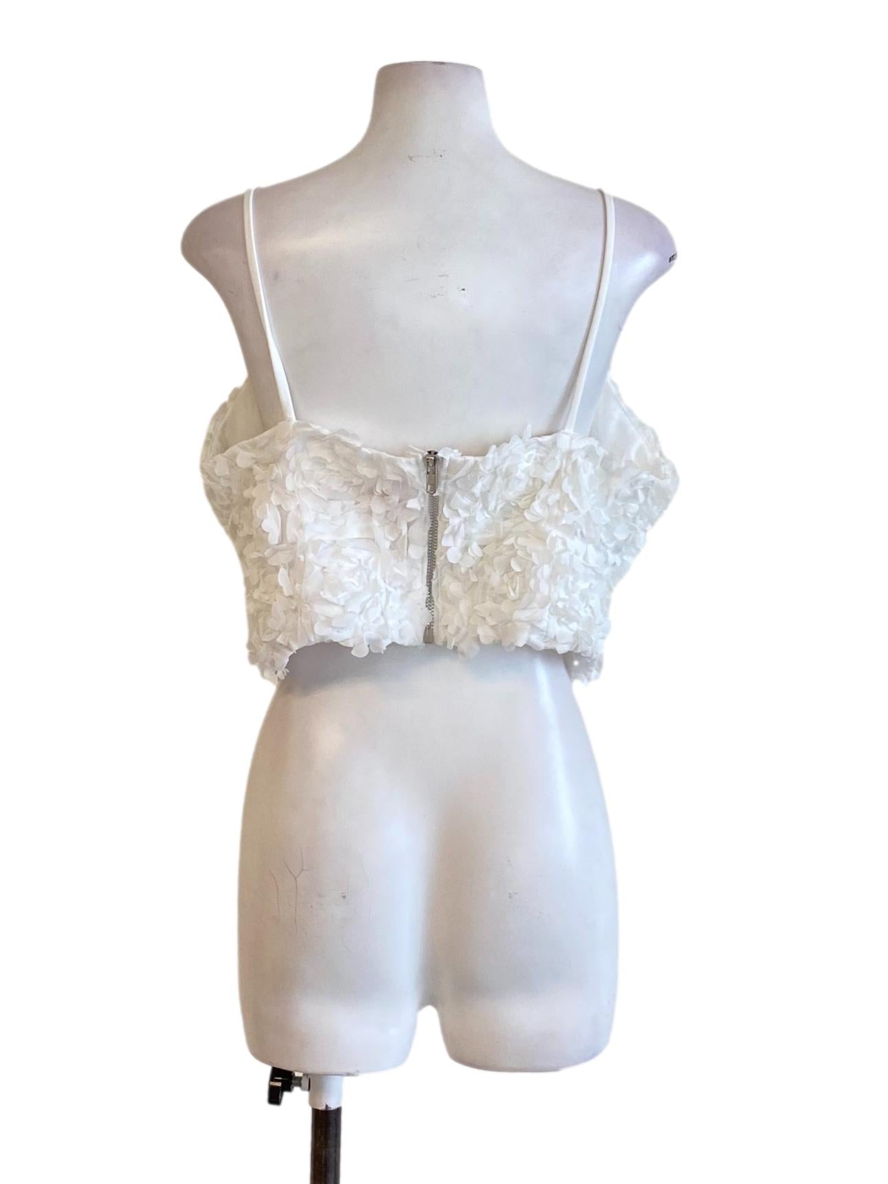 Snow White 3D Floral Spaghetti Strap Sweetheart Cropped Top