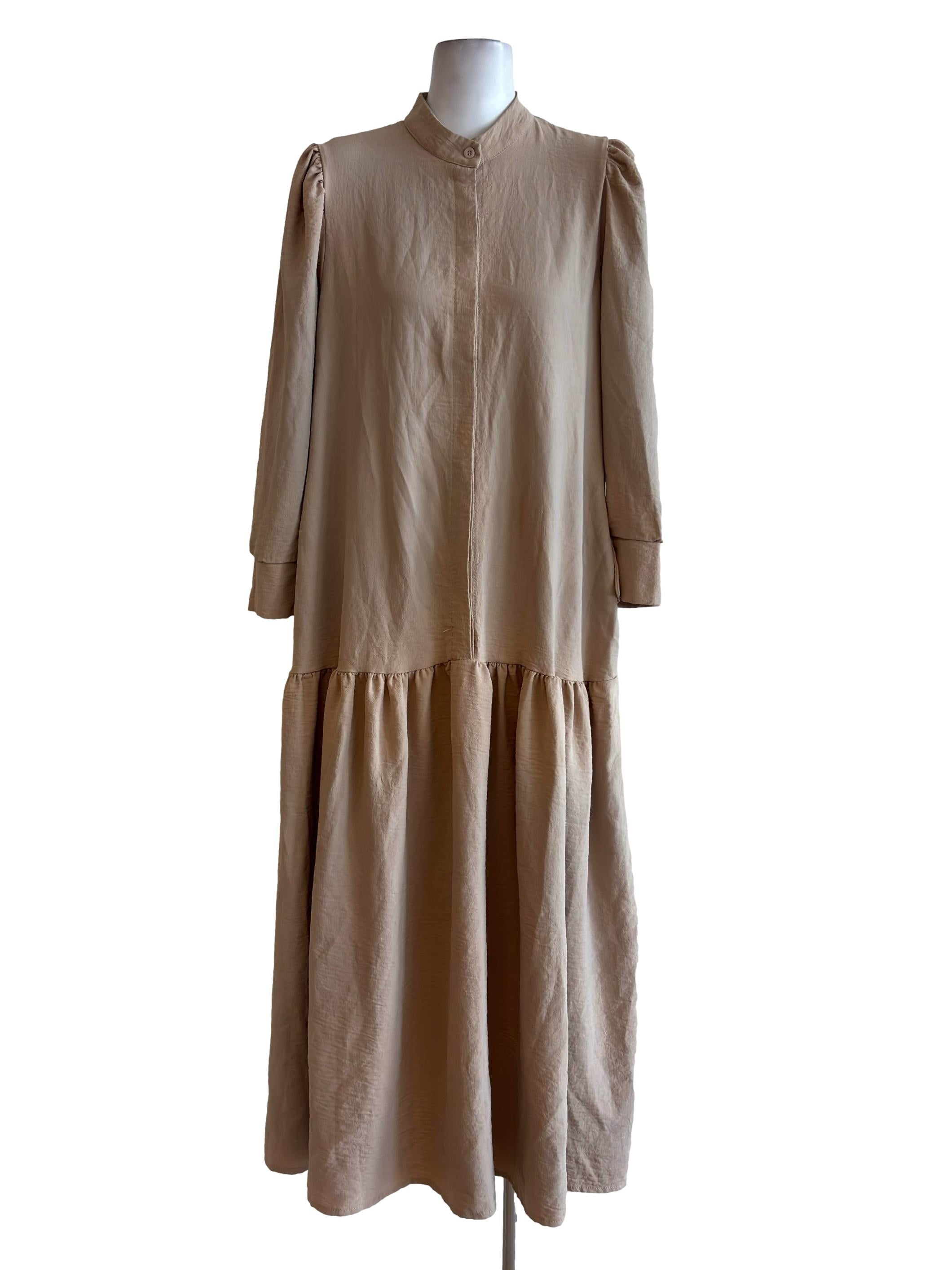Beige Half Button Maxi Dress