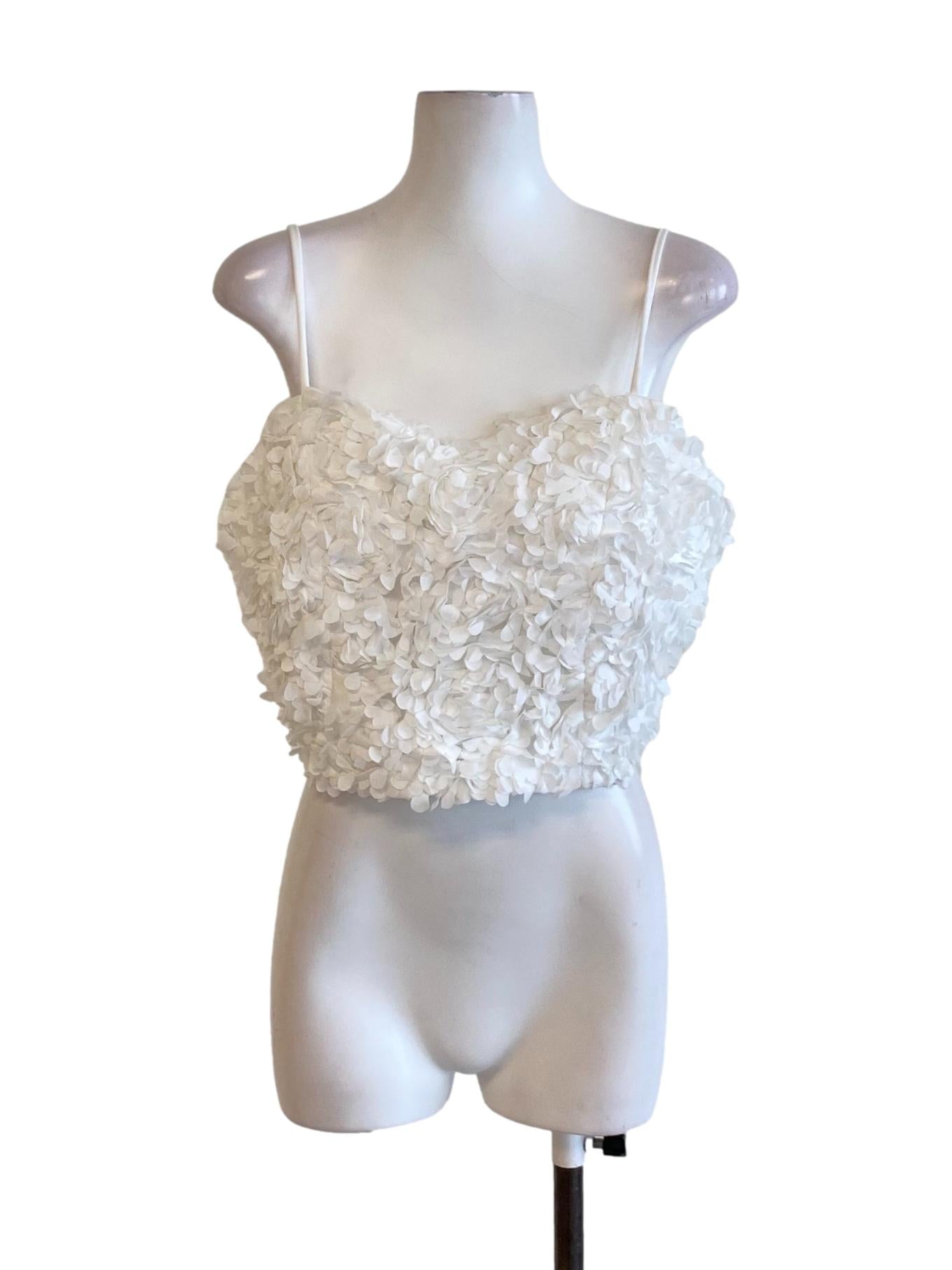 Snow White 3D Floral Spaghetti Strap Sweetheart Cropped Top