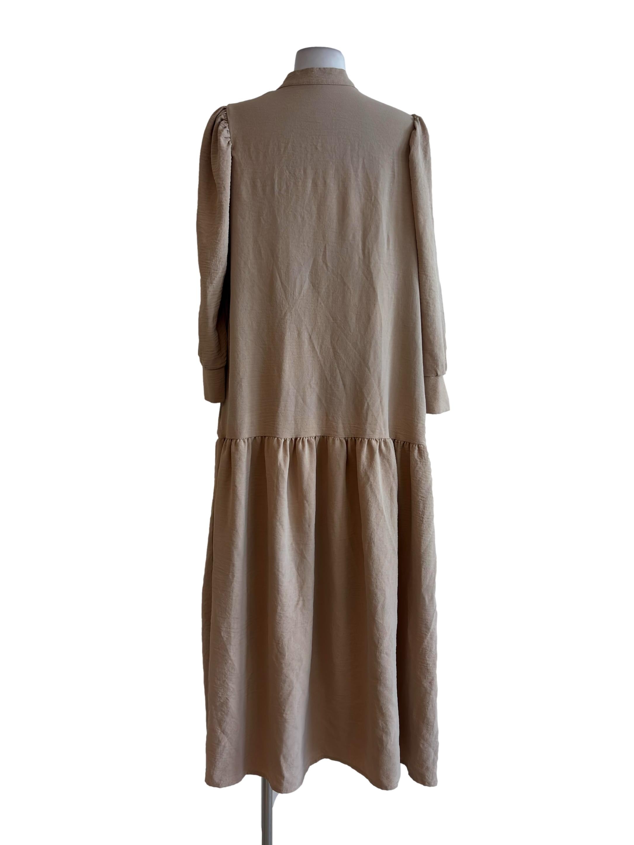 Beige Half Button Maxi Dress