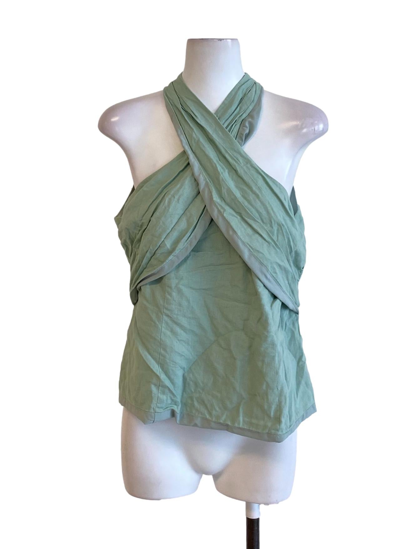 Sage Green Cross Front Loose Sheath Top
