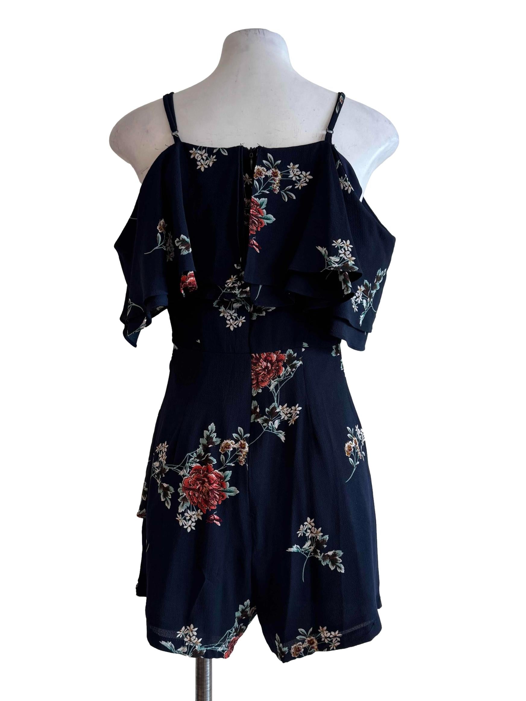 Blue Black Floral Motifs Rompers